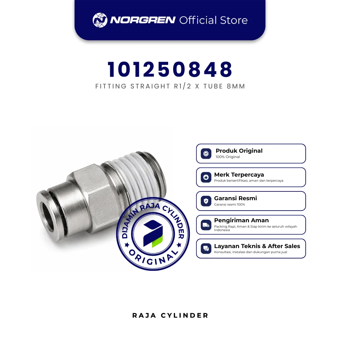 NORGREN 101250848 Pneufit 10 Straight Male Connector R1/2 x 8mm Push In Original - Gambar 2