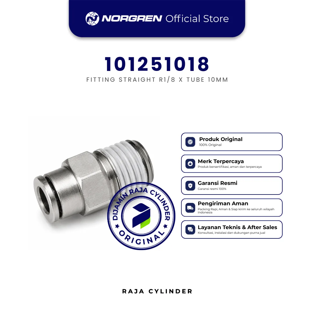 NORGREN 101251018 Pneufit 10 Straight Male Connector R1/8 x 10mm Push In Original - Gambar 2