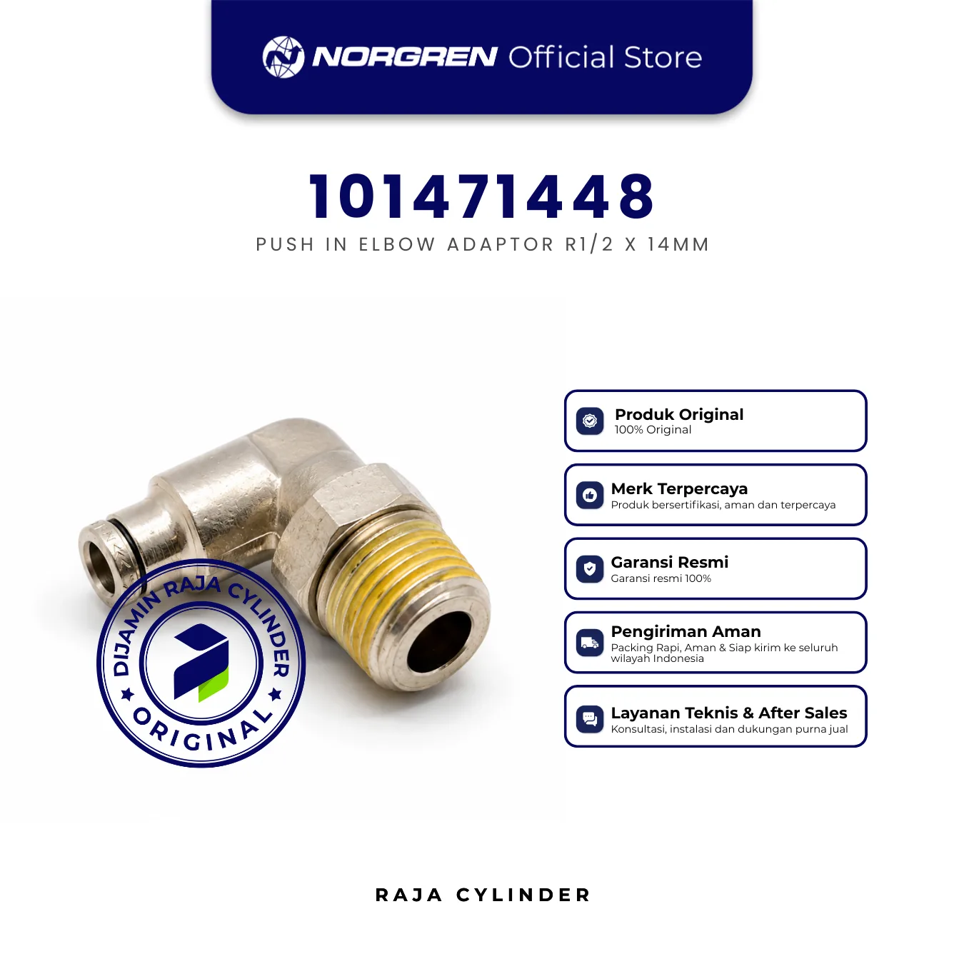 NORGREN 101471448 Pneufit 10 Swivel Elbow Adaptor R1/2 x 14mm Push In Original - Gambar 3