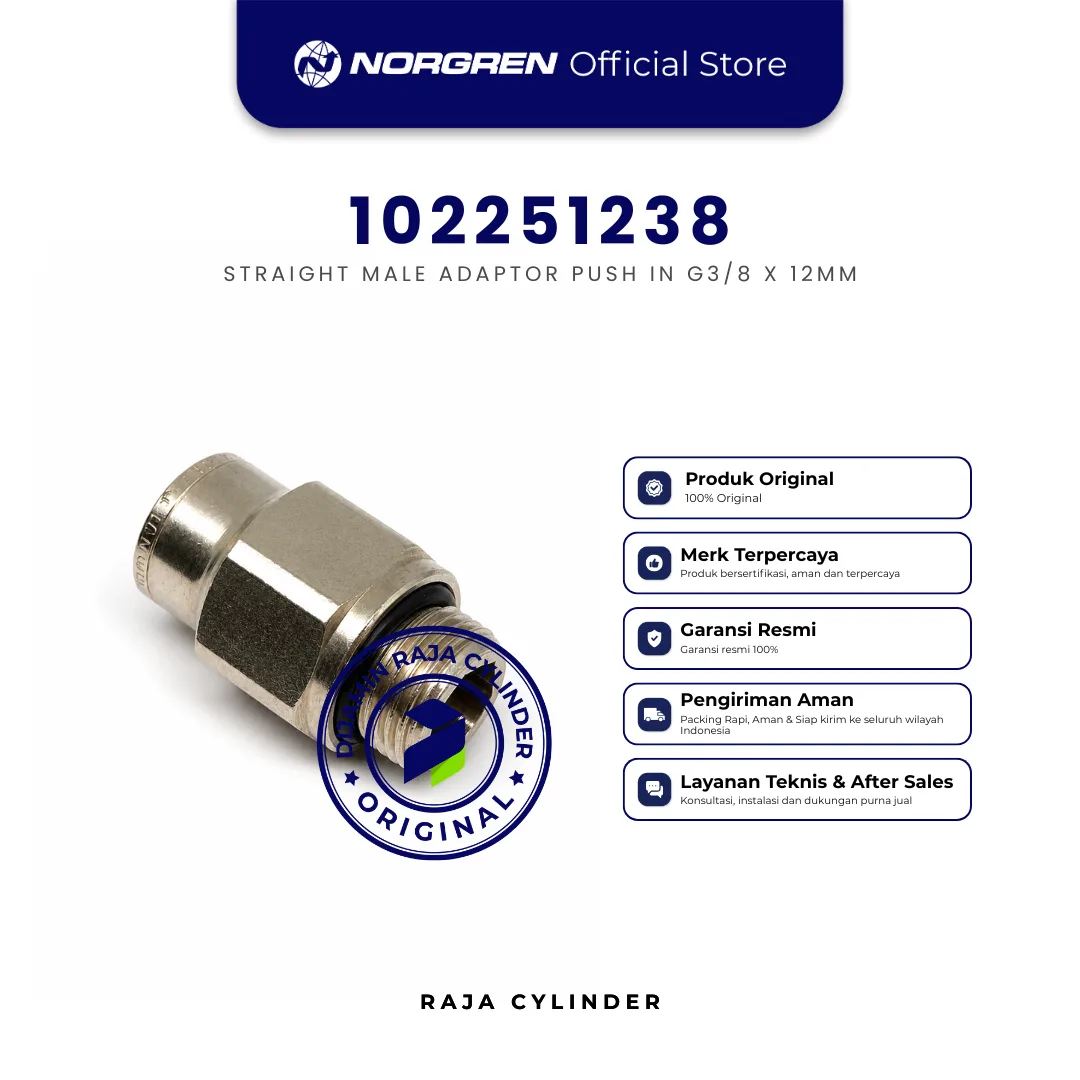 NORGREN 102251238 Pneufit Push In Straight Male Adapter G3/8 Tube 12mm Original - Gambar 4