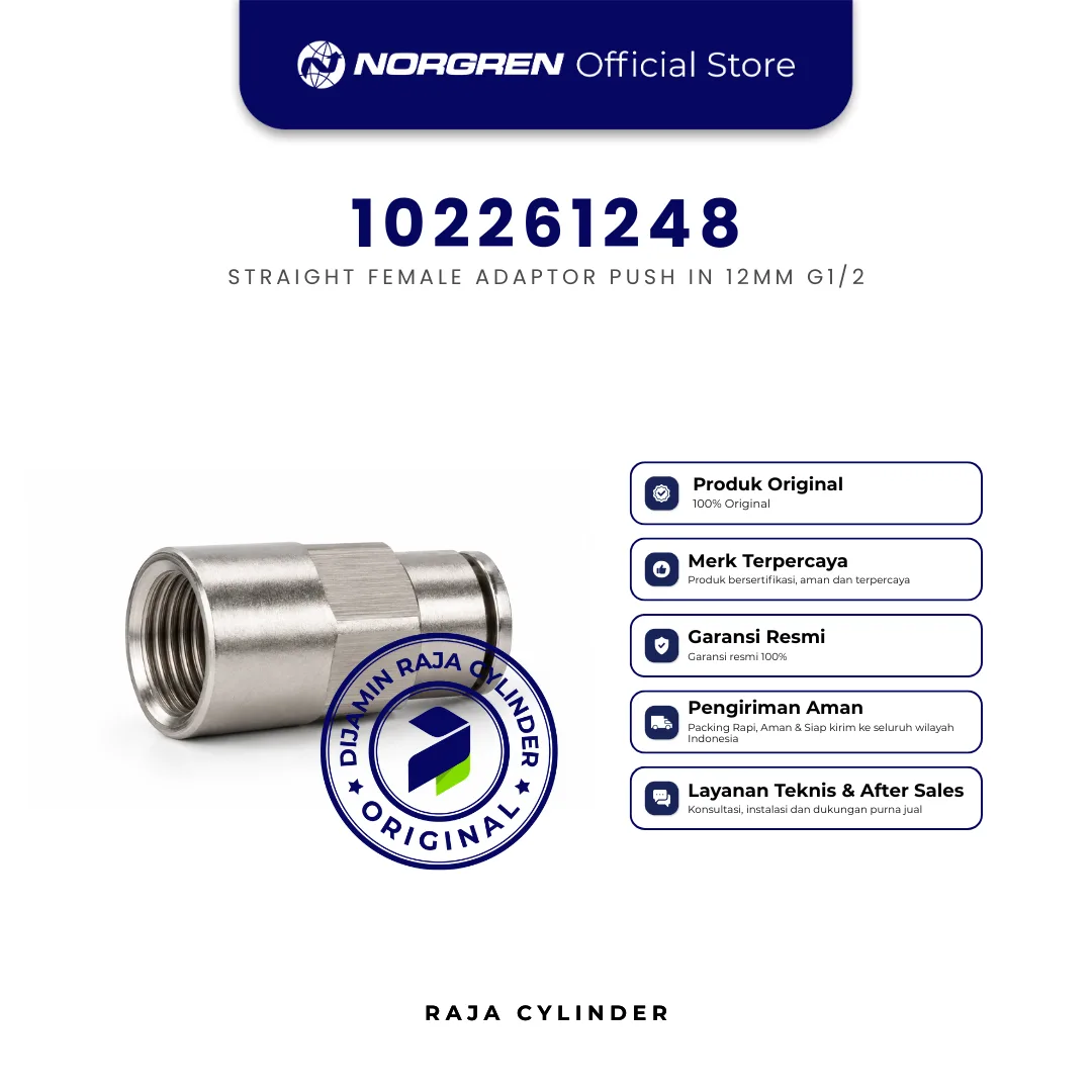 NORGREN 102261248 Pneufit Push In Male Connector G1/2 Tube 12mm Original - Gambar 2