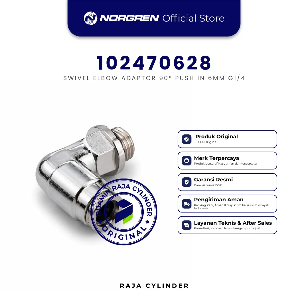 NORGREN 102470628 Pneufit 90° Swivel Elbow Adapter G1/4 x 6mm Push In Original - Gambar 2