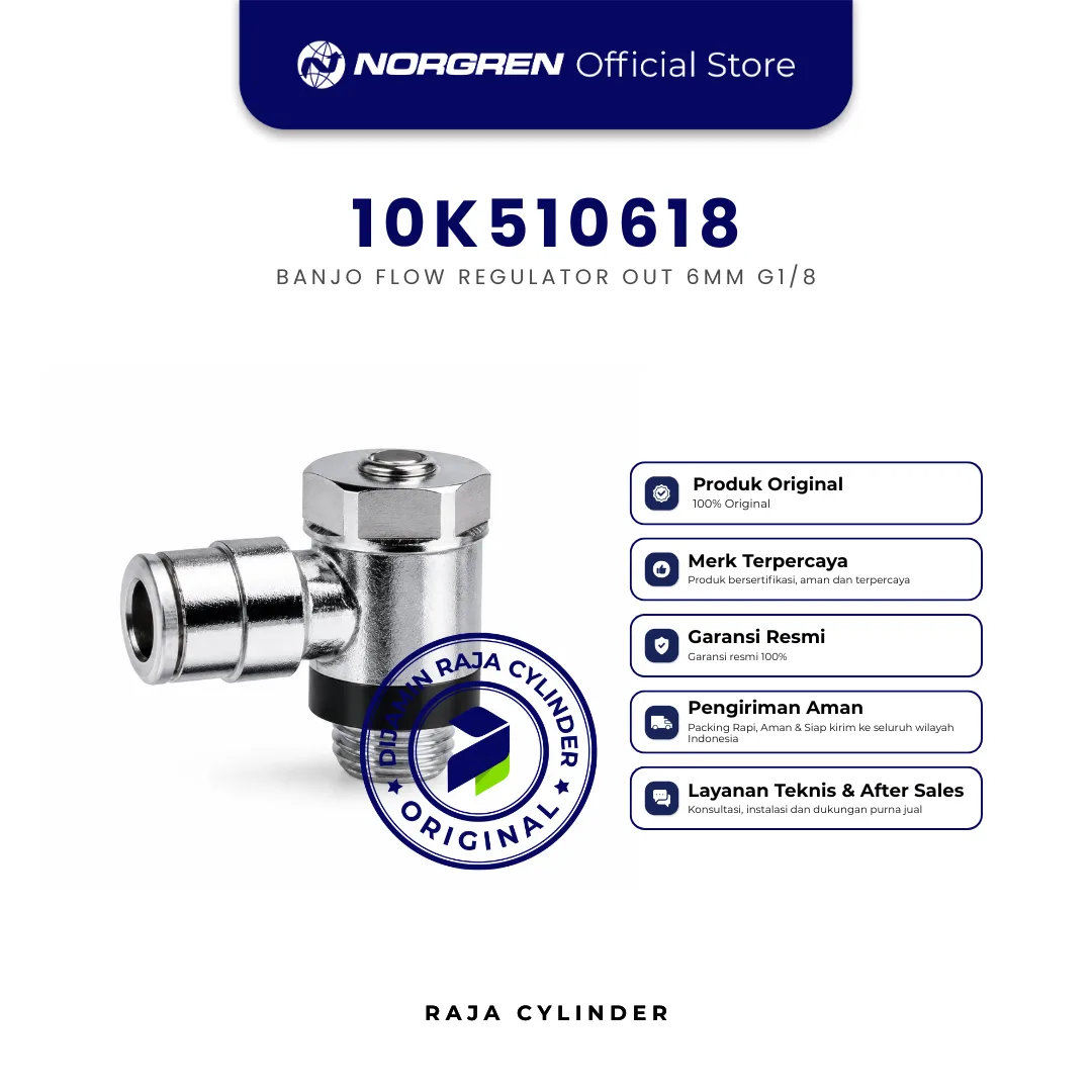 NORGREN 10K510618 Banjo Flow Control Valve G1/8 x 6mm Pneufit 10 Original IMI Norgren - Gambar 2