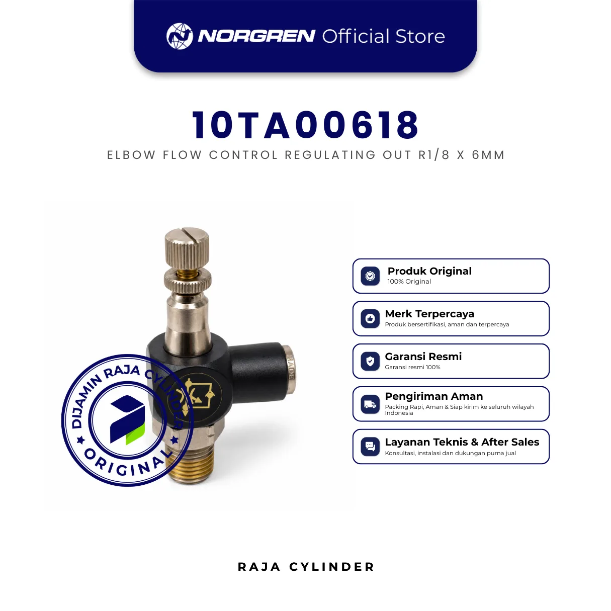 NORGREN 10TA00618 Elbow Banjo Flow Control Valve R1/8 x 6mm BSPT Original - Gambar 2