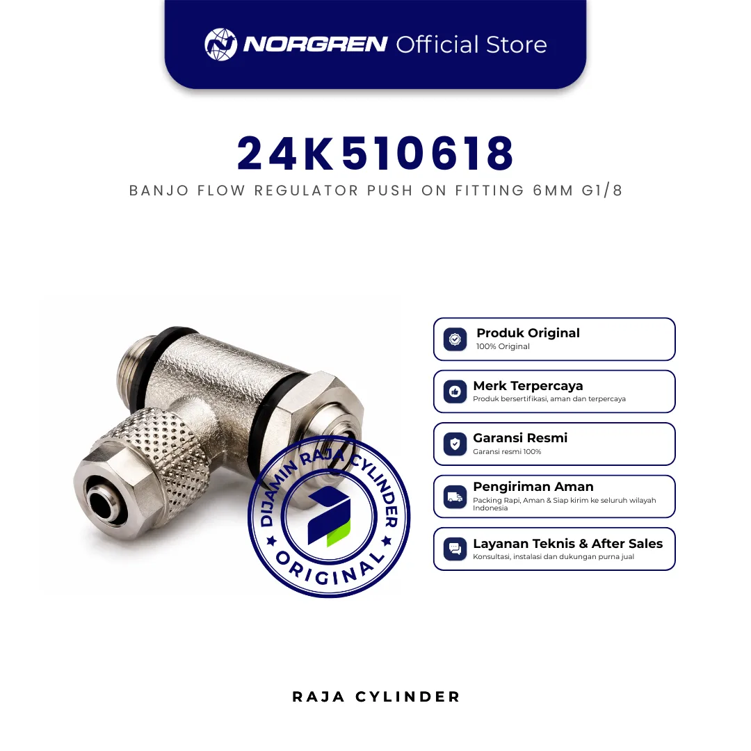 NORGREN 24K510618 Banjo Flow Regulator G1/8 x Tube 6mm Push-On Original IMI Norgren - Gambar 2