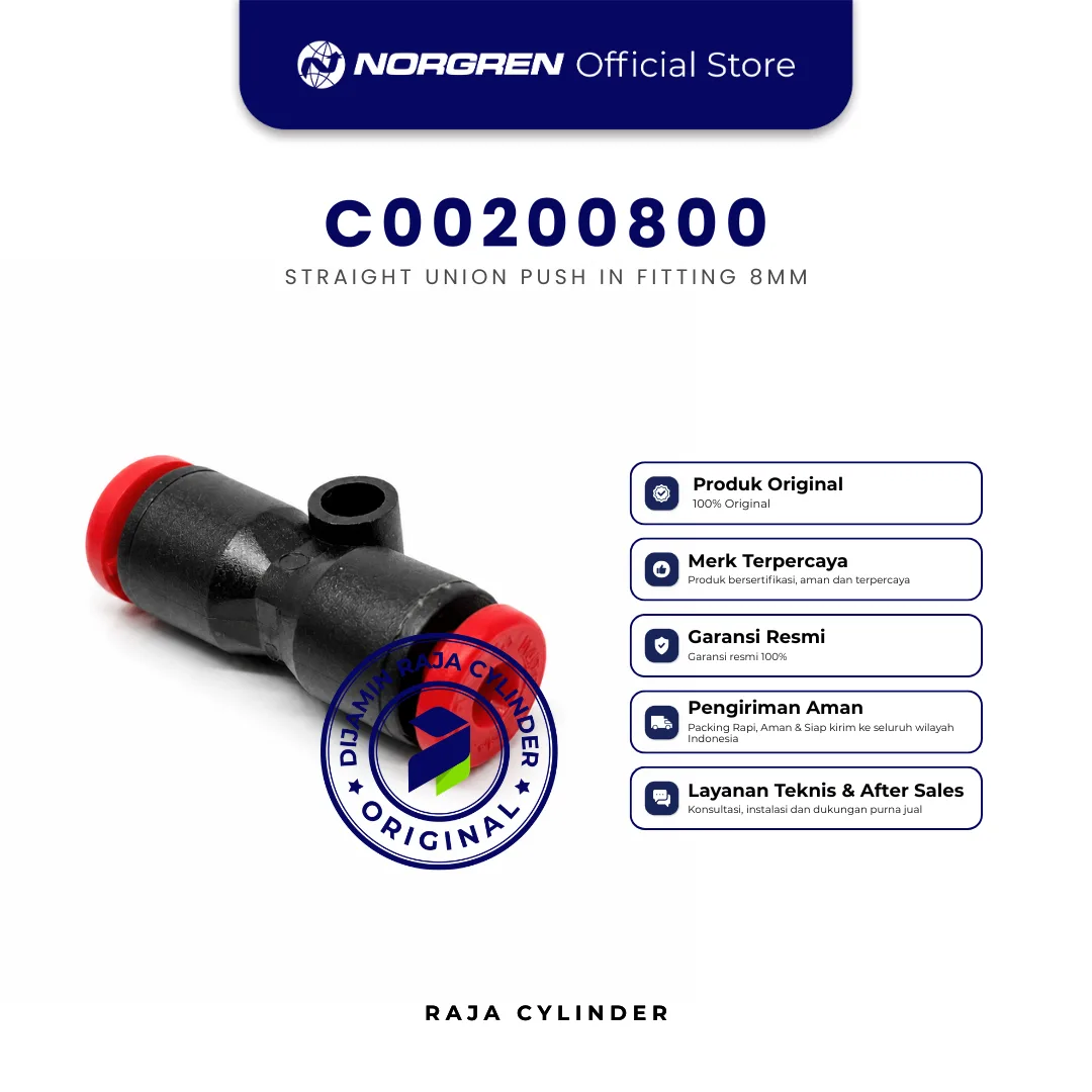 NORGREN C00200800 Pneufit C Straight Union 8mm Push-In Fitting Original IMI Norgren - Gambar 3