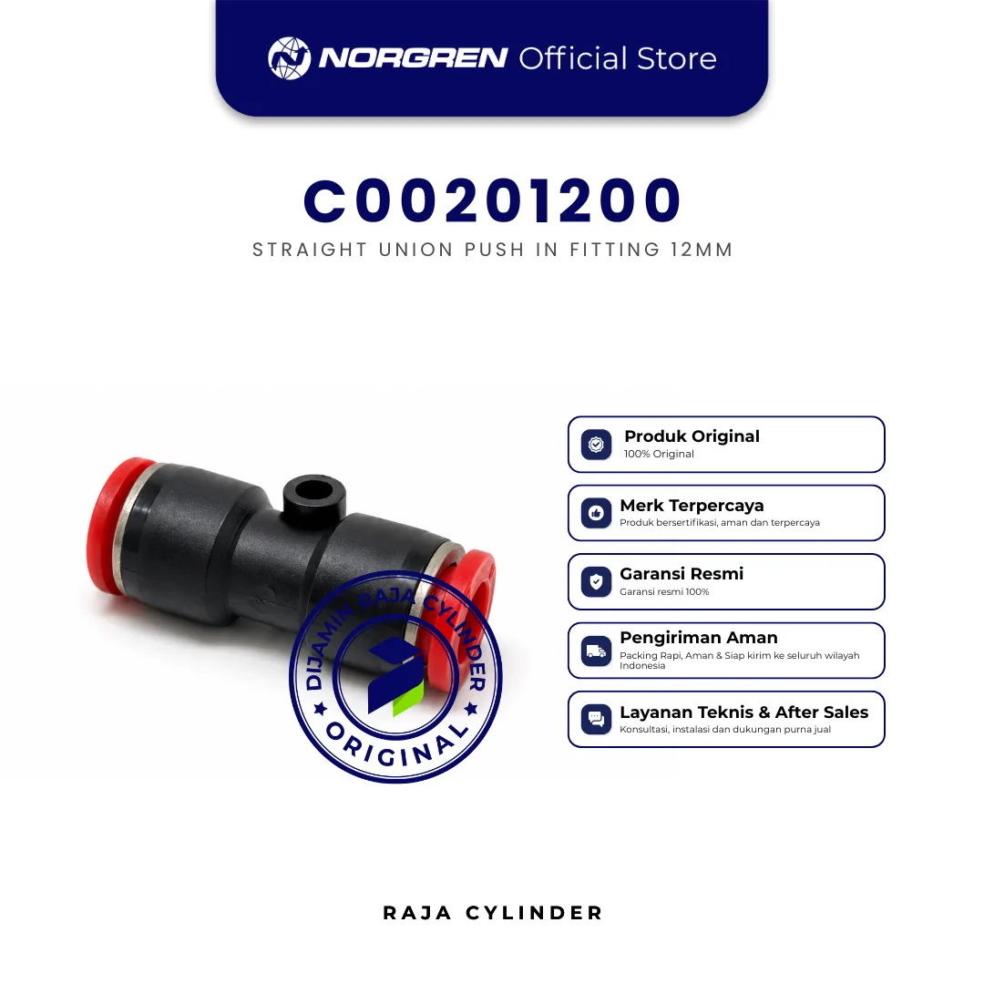 NORGREN C00201200 Pneufit C Straight Union 12mm Push-In Fitting Original IMI Norgren - Gambar 3
