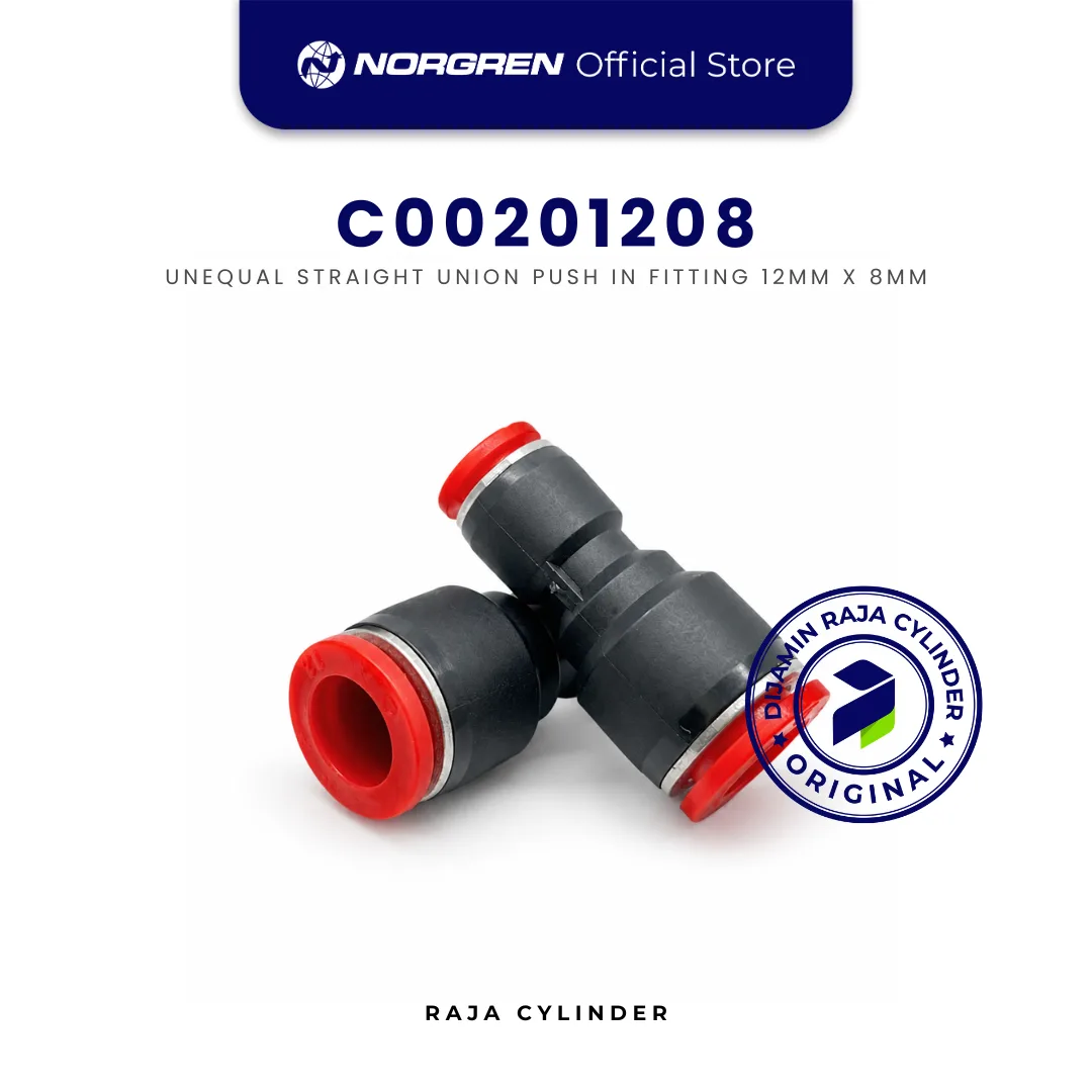 NORGREN C00201208 Pneufit C Straight Union Unequal 12mm x 8mm Push In Fitting Original IMI Norgren - Gambar 3