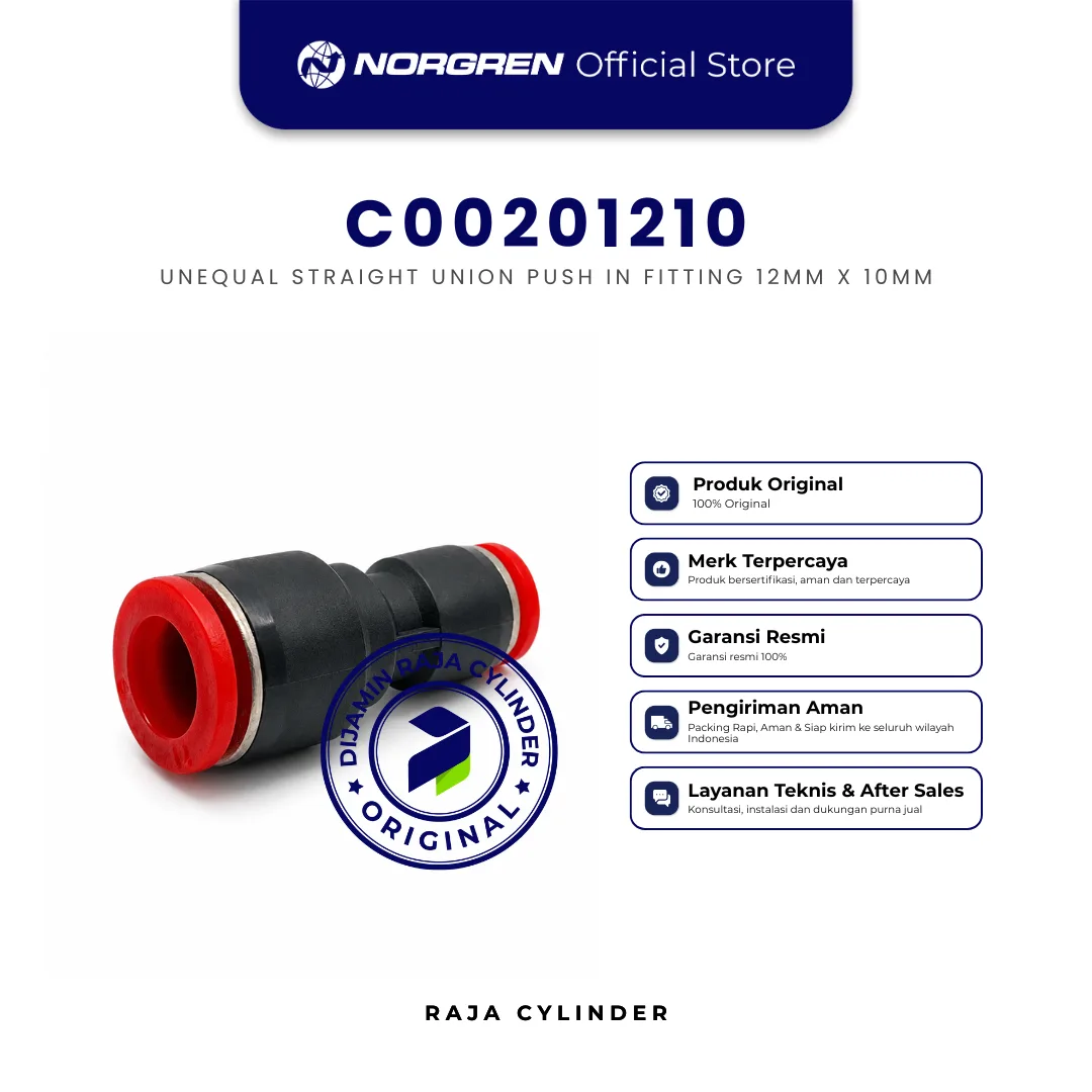 NORGREN C00201210 Pneufit C Straight Union Unequal 12mm x 10mm Push In Fitting Original IMI Norgren - Gambar 3