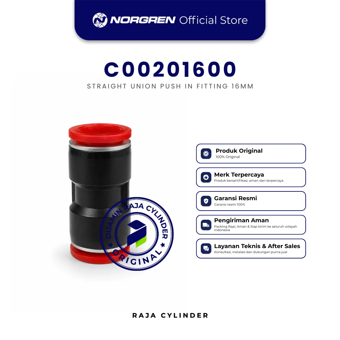 NORGREN C00201600 Pneufit C Straight Union 16mm Push-In Fitting Original IMI Norgren - Gambar 3