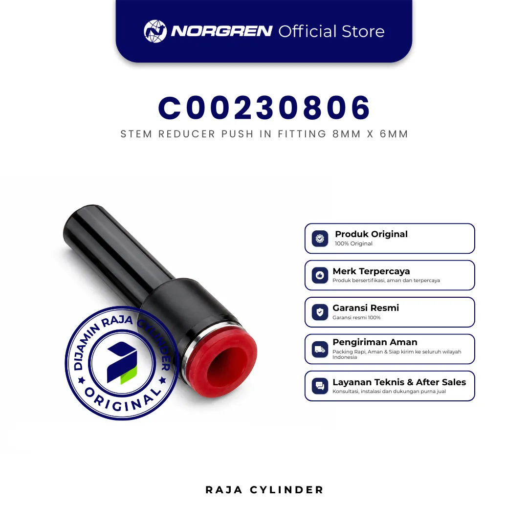 NORGREN C00230806 Pneufit C Stem Reducer Straight 8mm x 6mm Push In Fitting Original IMI Norgren - Gambar 2