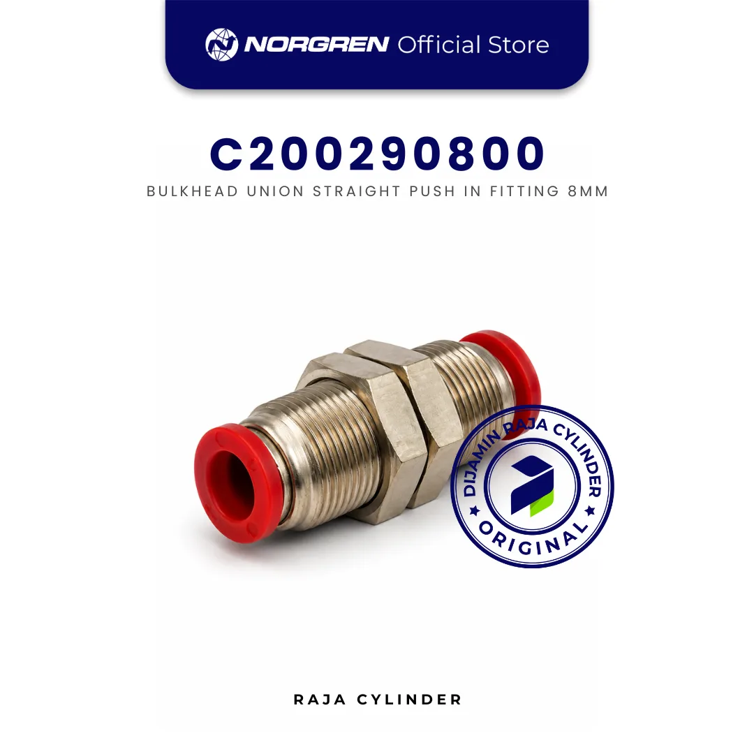 NORGREN C00290800 Pneufit C, Bulkhead union M16, Straight, 8mm, Push-in Fitting Original - Gambar 2