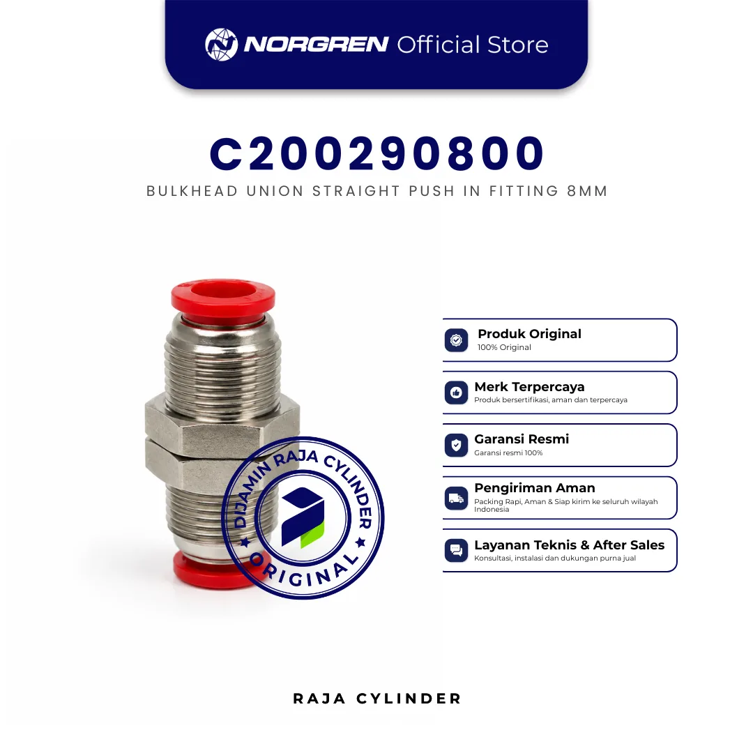 NORGREN C00290800 Pneufit C, Bulkhead union M16, Straight, 8mm, Push-in Fitting Original - Gambar 3