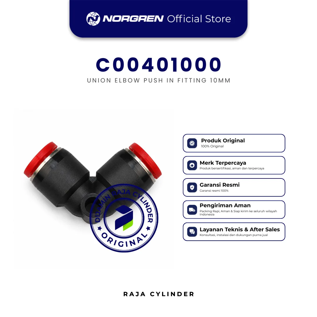 NORGREN C00401000 Pneufit C Union Elbow 90° 10mm Push In Fitting Original IMI Norgren - Gambar 3