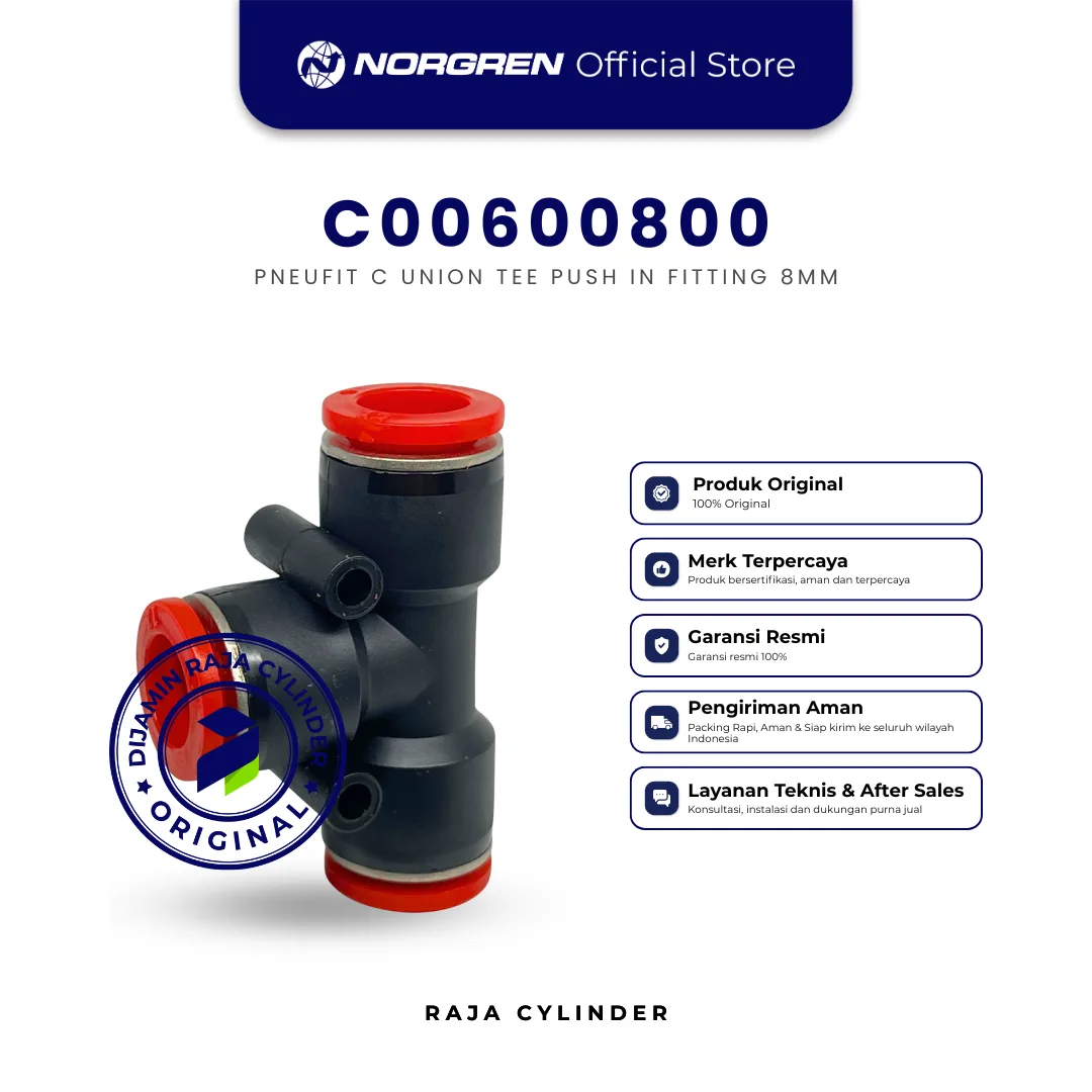 NORGREN C00600800 Pneufit C Union Tee 8mm Push In Fitting Tee Connector Original IMI Norgren - Gambar 3
