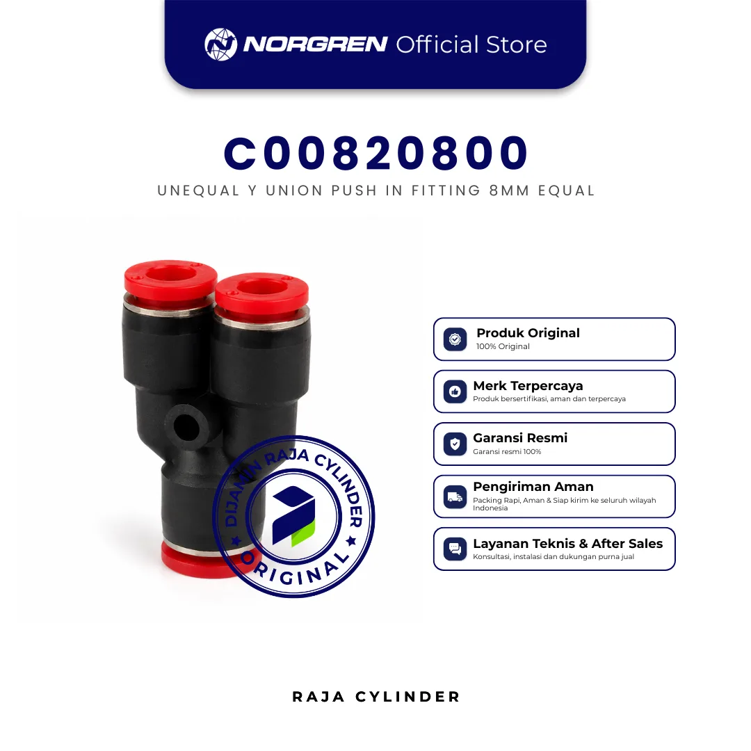 NORGREN C00820800 Pneufit C Parallel Y Connector 8mm Push In Fitting Original IMI Norgren - Gambar 2