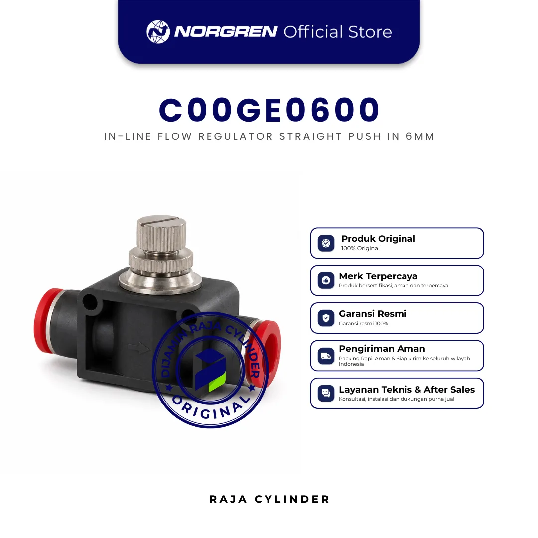 NORGREN C00GE0600 Pneufit C In-Line Flow Control 6mm Push In Speed Controller Original IMI Norgren - Gambar 2