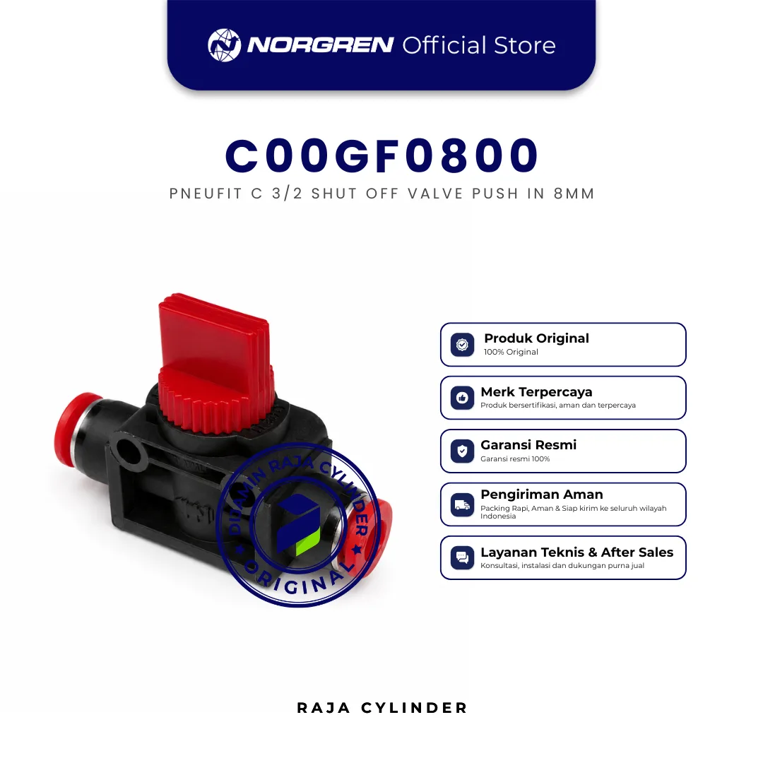 NORGREN C00GF0800 Pneufit C 3/2 Shut Off Valve Straight 8mm Push In Original IMI Norgren - Gambar 3