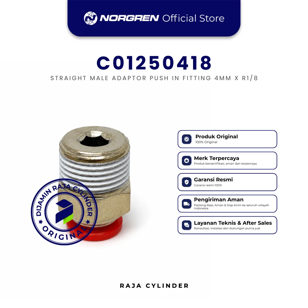 NORGREN C01250418 Pneufit C Straight Adaptor BSPT Male R1/8 Tube 4mm Push In Original IMI Norgren - Gambar 2
