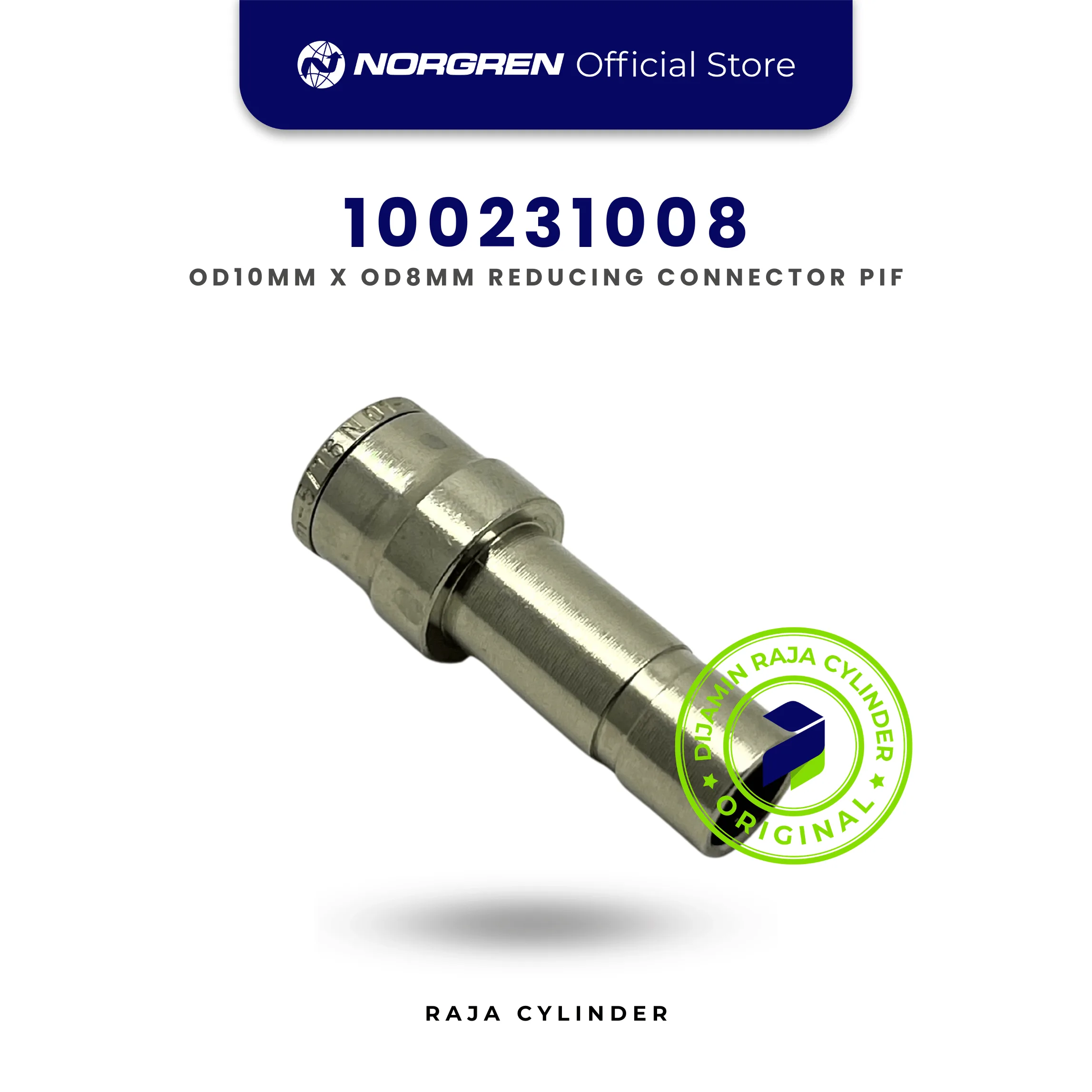 100231008 Pneufit 10 Stem Reducer Straight 8mm ke 10mm | Push-In Fitting Norgren - Gambar 2
