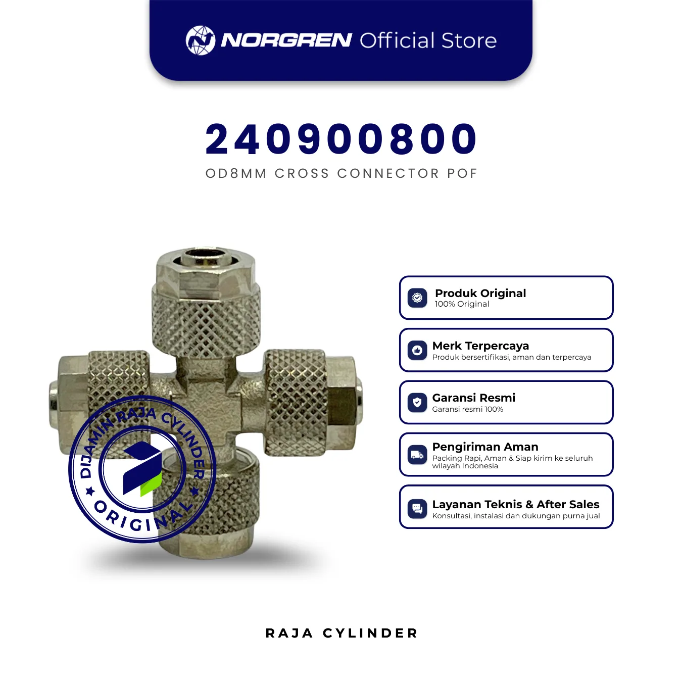 NORGREN 240900800 - 24 Series, Cross Connector, 8mm/6mm, Push-in Fitting Original - Gambar 4