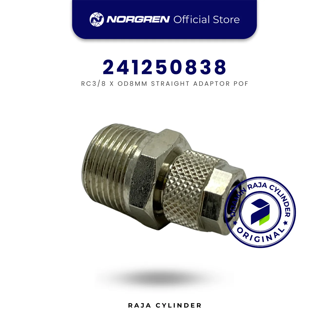 NORGREN 241250838 - 24 series, Straight Adaptor R3/8 ke 8mm/6mm, Push-in Fitting Original - Gambar 2