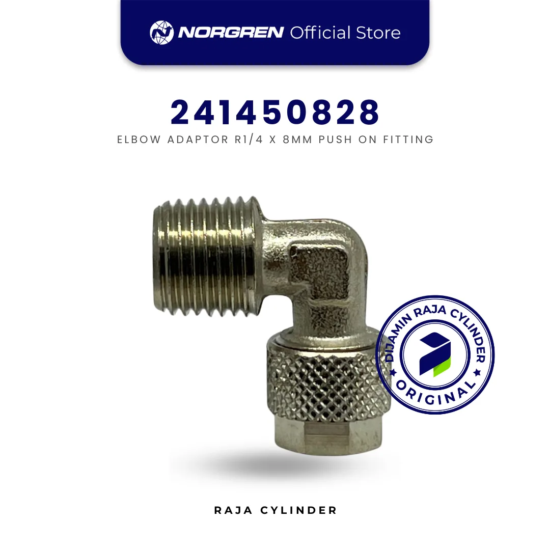 NORGREN 241450828, Elbow R1/4 ke 8mm / 6mm (24 Series), Push-in Fitting Original - Gambar 2