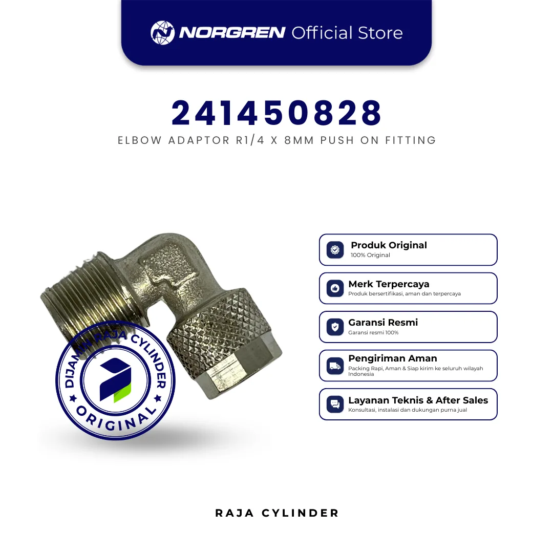 NORGREN 241450828, Elbow R1/4 ke 8mm / 6mm (24 Series), Push-in Fitting Original - Gambar 3