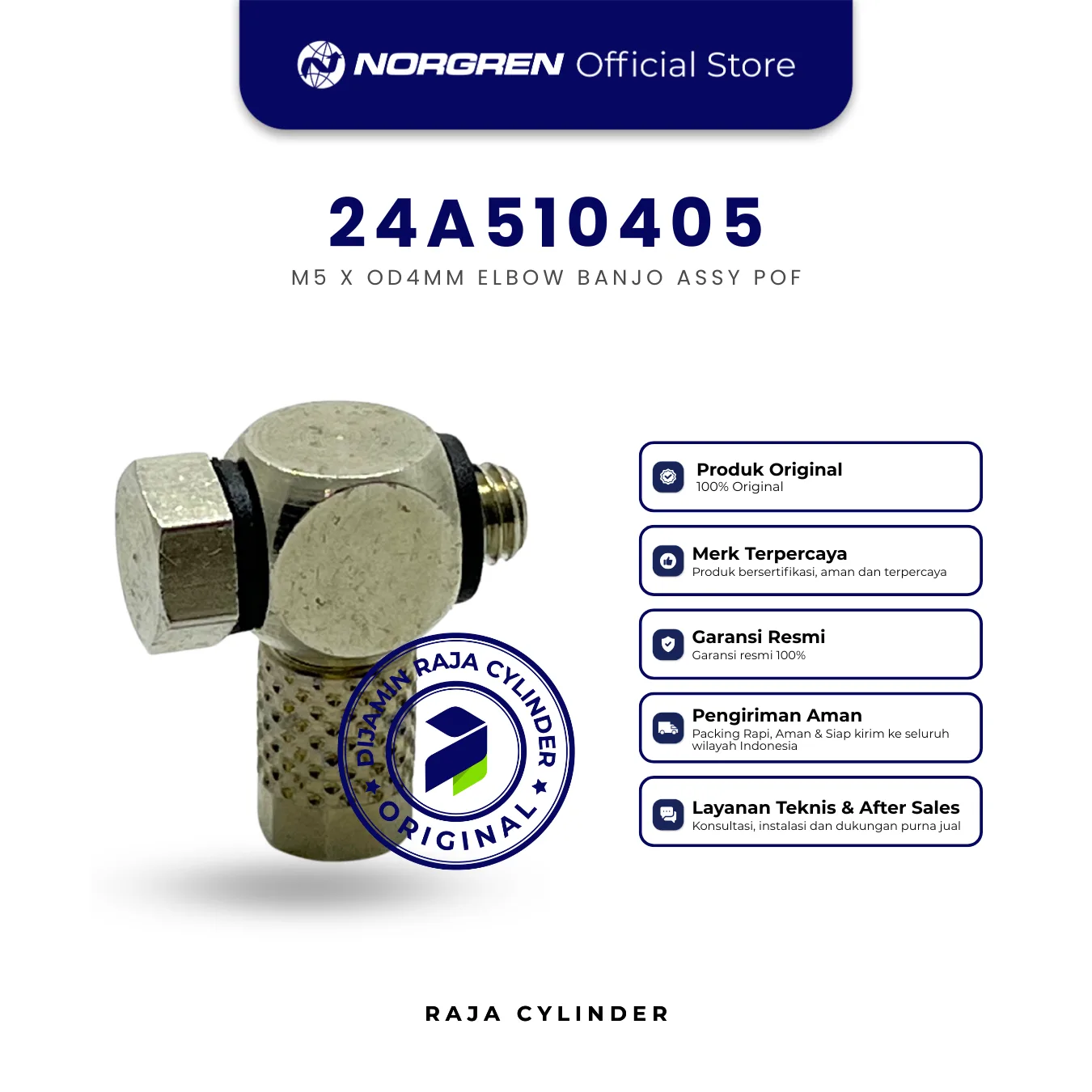 NORGREN 24A510405 - 24 series, Banjo Adaptor, Elbow, M5, 4/2.5mm, Push-in Tube Fitting Original - Gambar 3