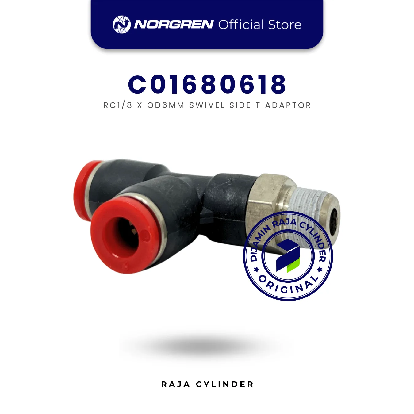 NORGREN C01680618 Pneufit C, Side Swivel Adaptor, Tee, R1/8, 6mm, Push-in Fitting Original - Gambar 2
