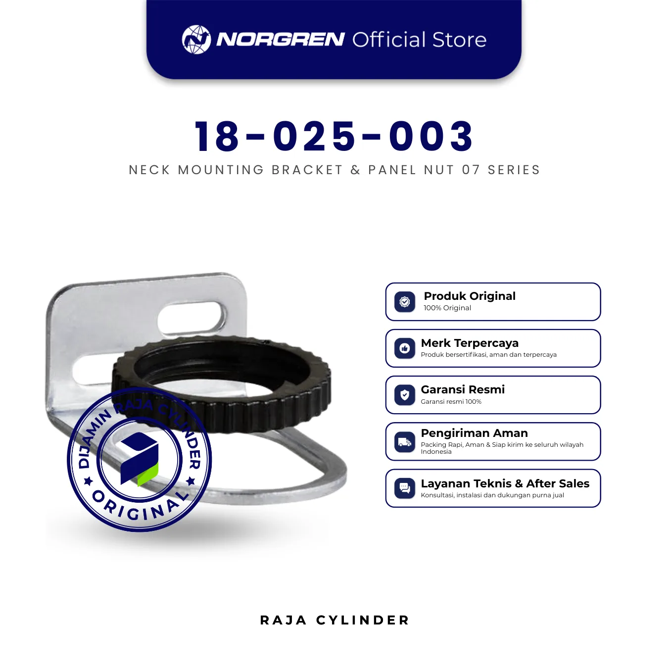 NORGREN 18-025-003 Neck Mounting Bracket & Plastic Nut – Bracket Regulator Pneumatik Seri 07 Original - Gambar 2