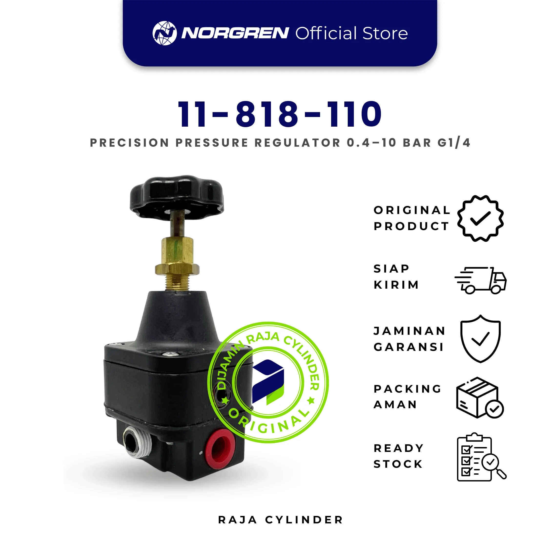 11-818-110 Precision Pressure Regulator G1/4 0.4–10 Bar | Regulator Udara Presisi Norgren 11-818 Series - Gambar 2