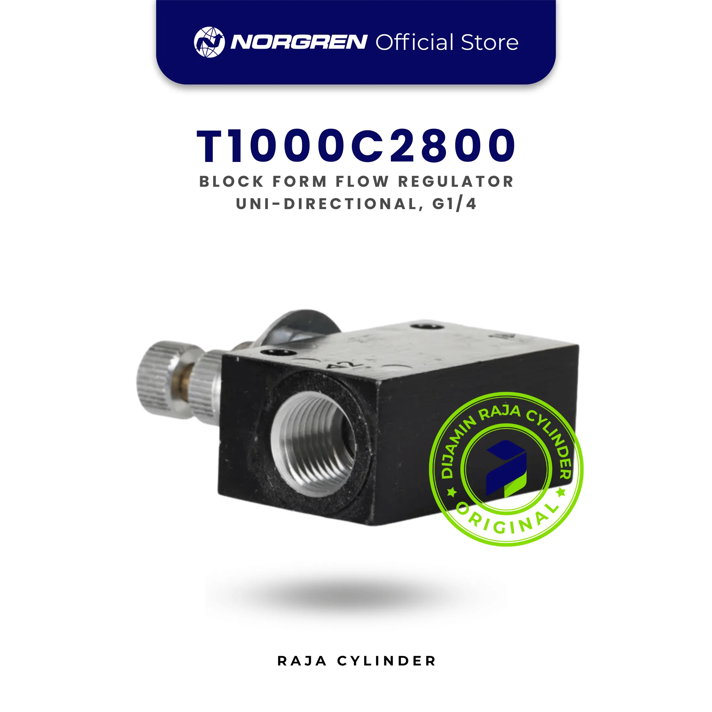 T1000C2800 Flow Regulator G1/4 Uni-Directional | Block Form Pneumatic Norgren - Gambar 2