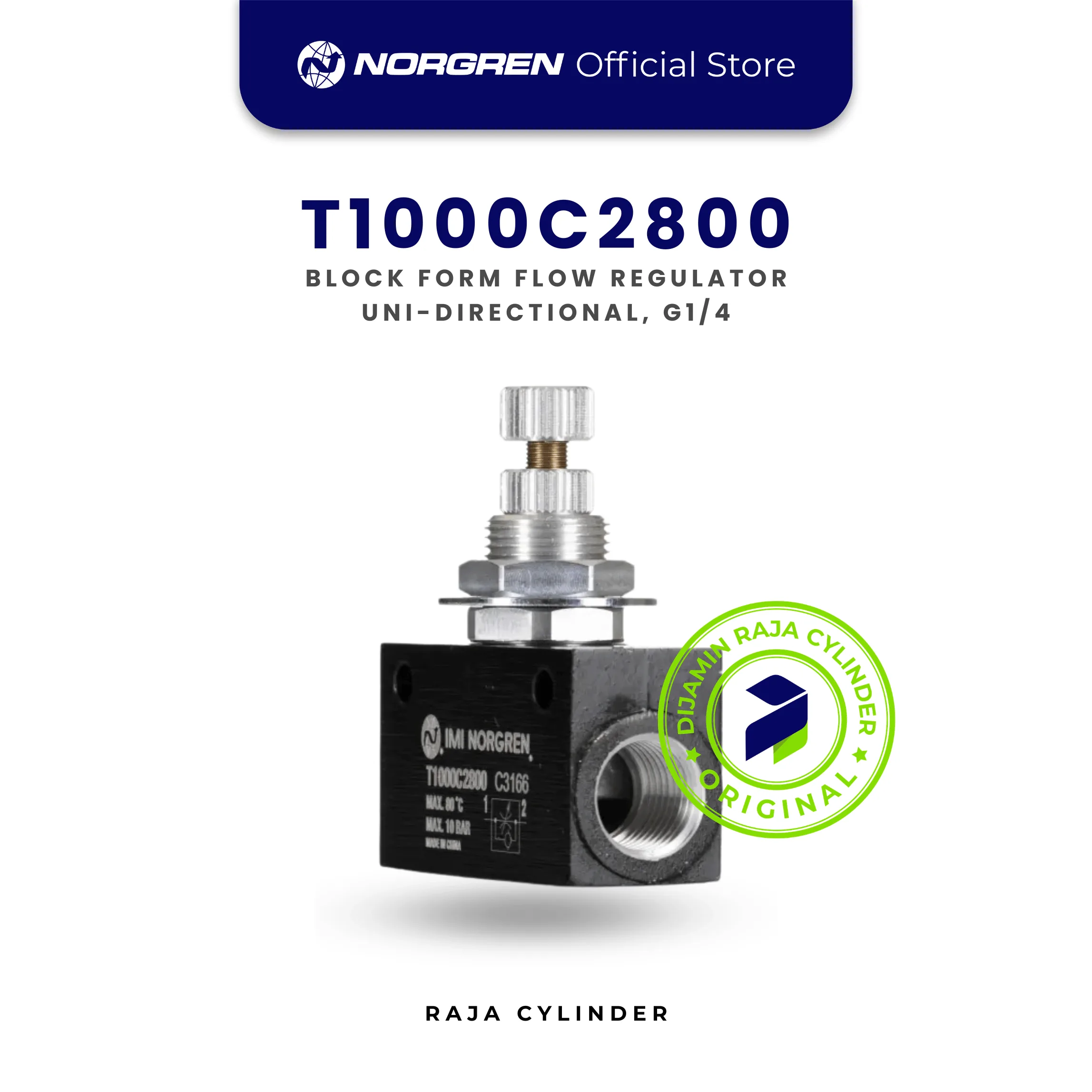 T1000C2800 Flow Regulator G1/4 Uni-Directional | Block Form Pneumatic Norgren - Gambar 3
