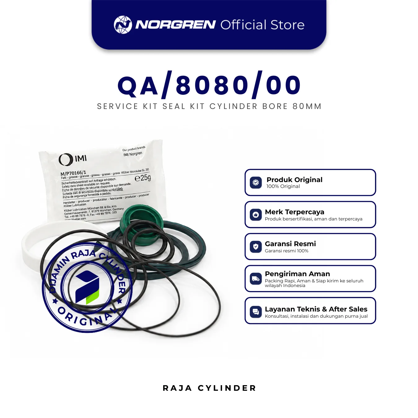 NORGREN QA/8080/00 Service Kit Cylinder Seal Kit 80mm Original IMI Norgren Spare Part - Gambar 3