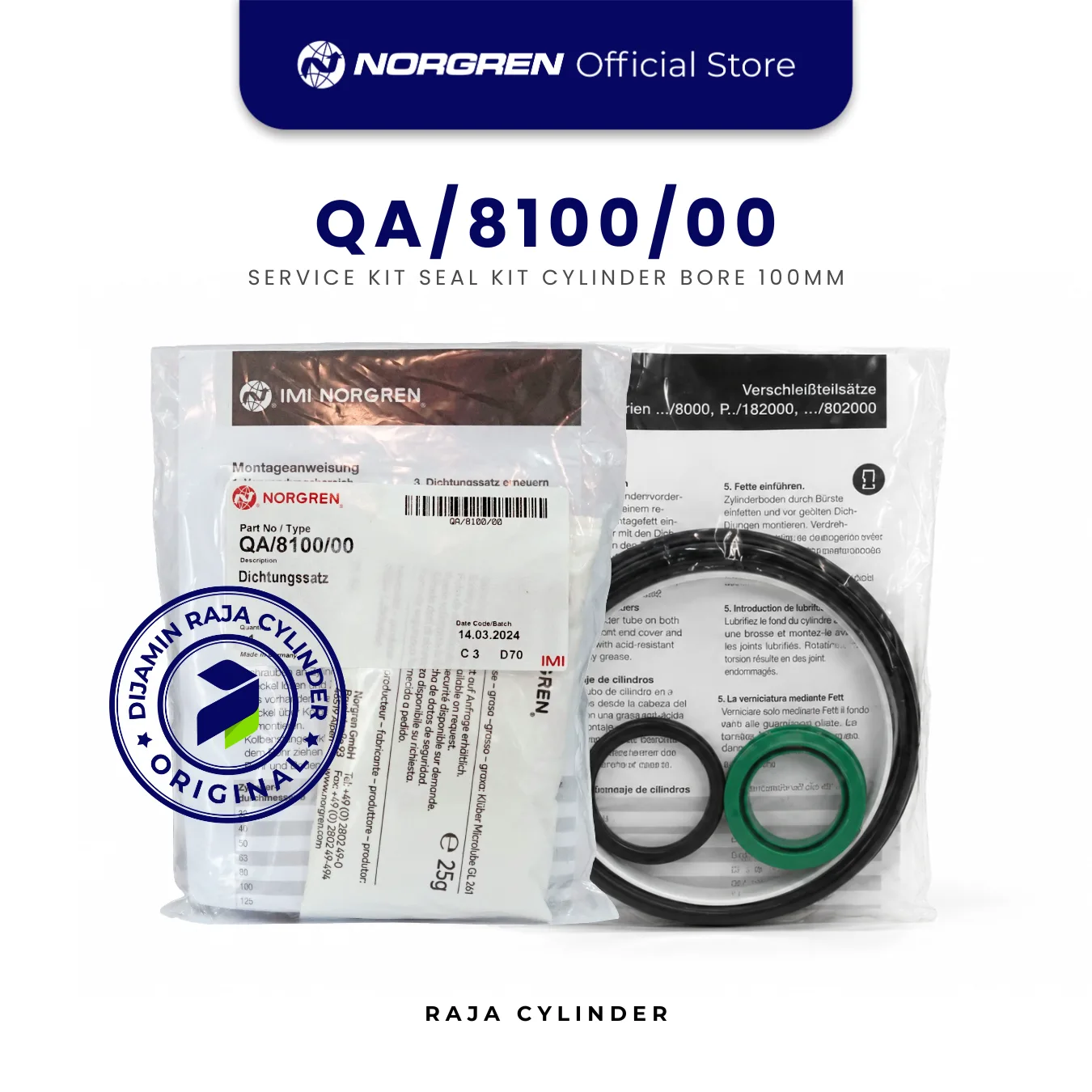 NORGREN QA/8100/00 Service Kit Cylinder Seal Kit 100mm Original IMI Norgren Spare Part - Gambar 2