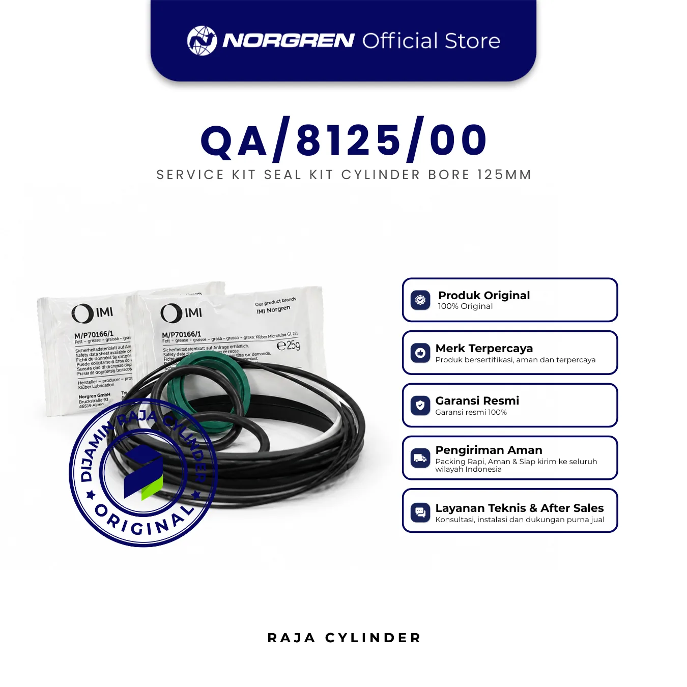 NORGREN QA/8125/00 Service Kit Cylinder Seal Kit 125mm Original IMI Norgren Spare Part - Gambar 3