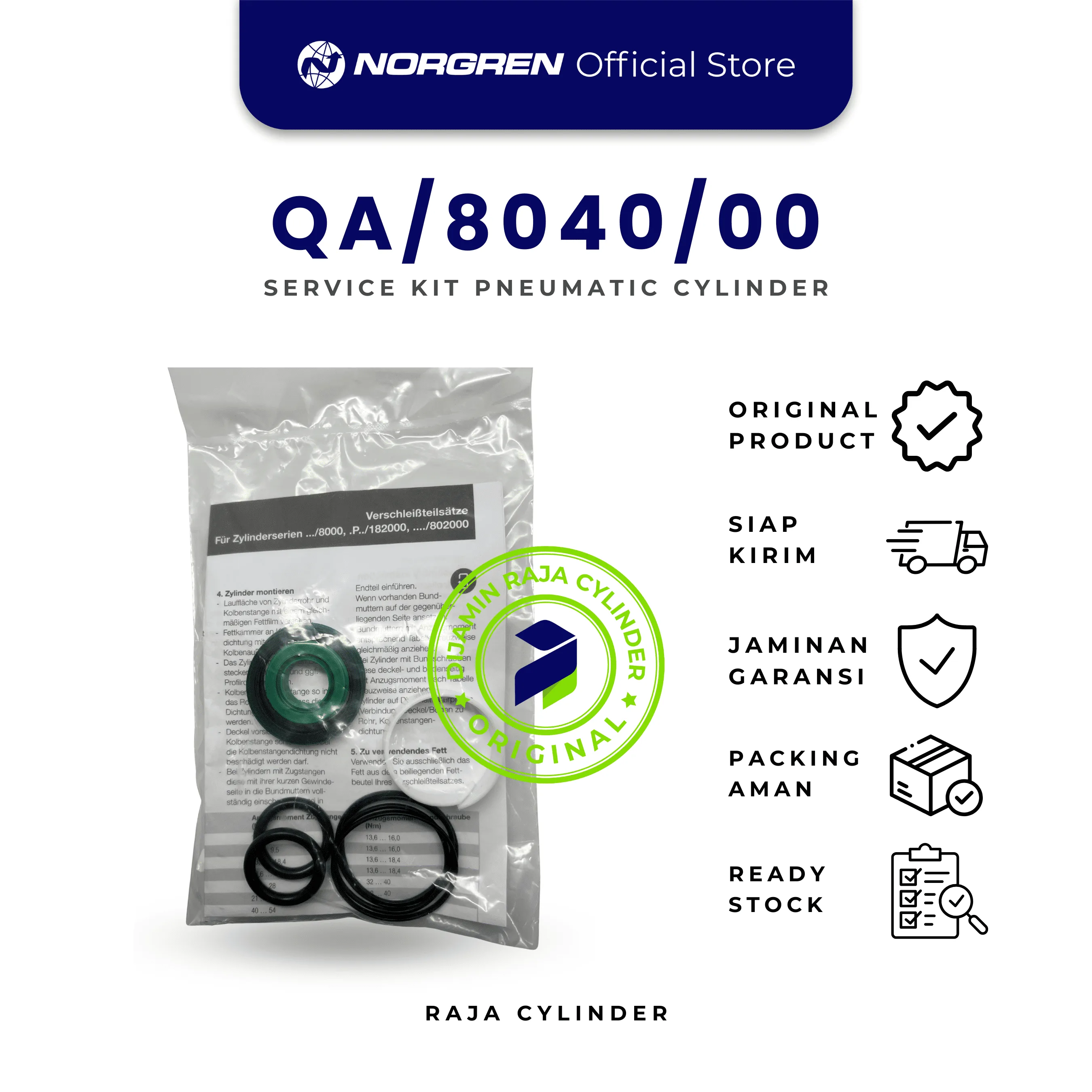 NORGREN QA/8040/00 Norgren Service Kit Ø40mm untuk PRA/RA Series | Seal Kit Cylinder Pneumatic Original - Gambar 2