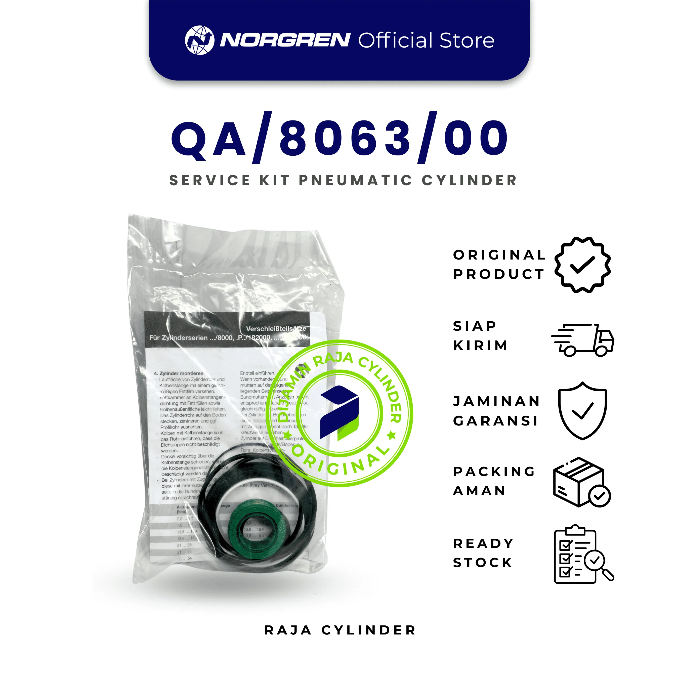 NORGREN QA/8063/00 Norgren Service Kit Ø63mm untuk PRA/RA Series | Seal Kit Cylinder Pneumatic Original - Gambar 2