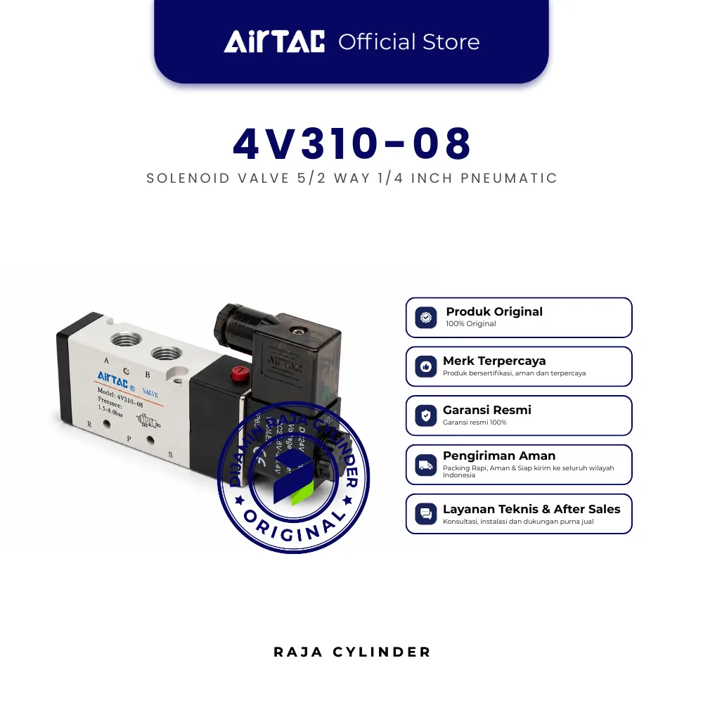 AIRTAC 4V310-08 Solenoid Valve Pneumatic 5/2 Way Port 1/4 Inch Original - Gambar 3