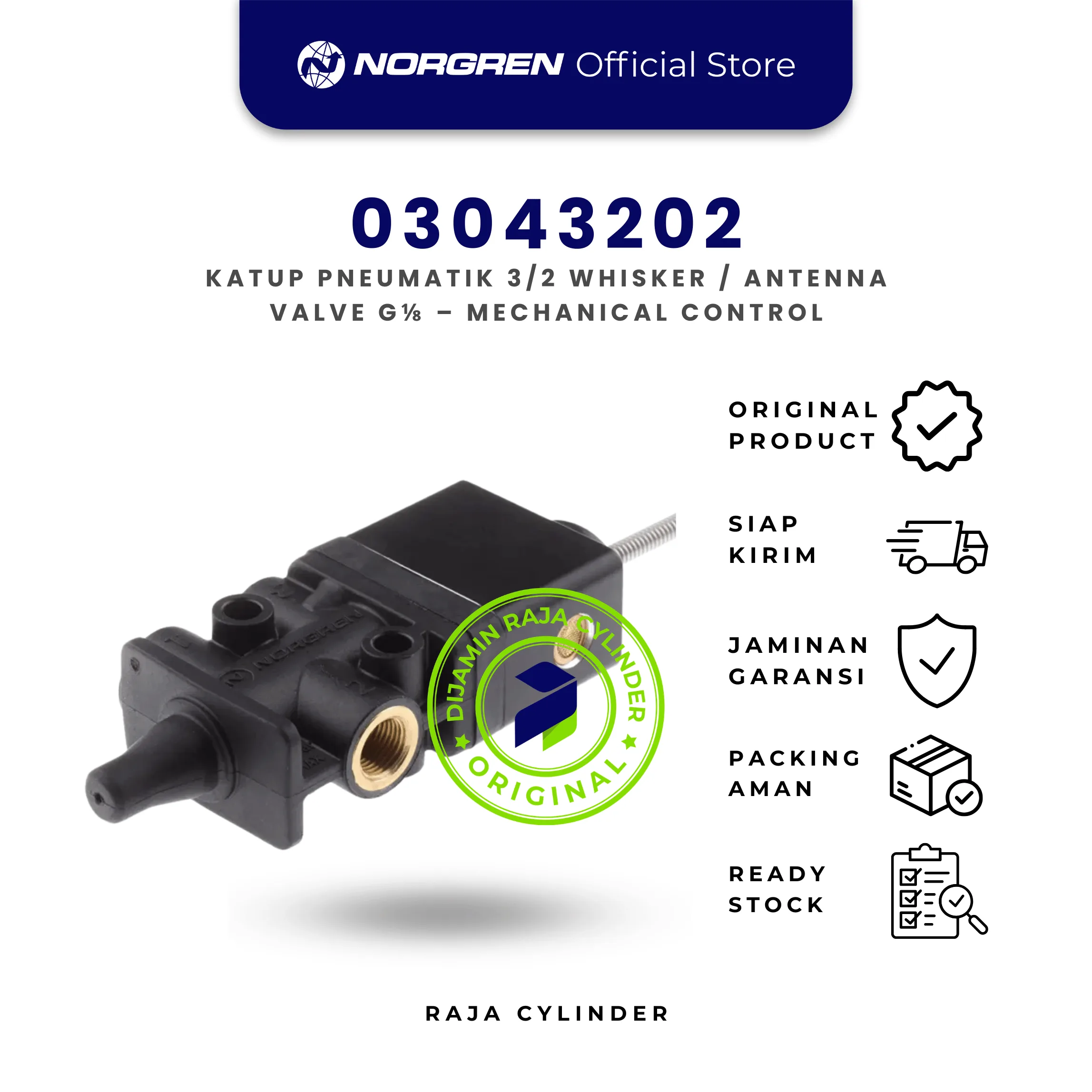 03043202 Super X 3/2 Mechanically Actuated Valve G1/8 | Antenna Spring Pneumatic Norgren - Gambar 2
