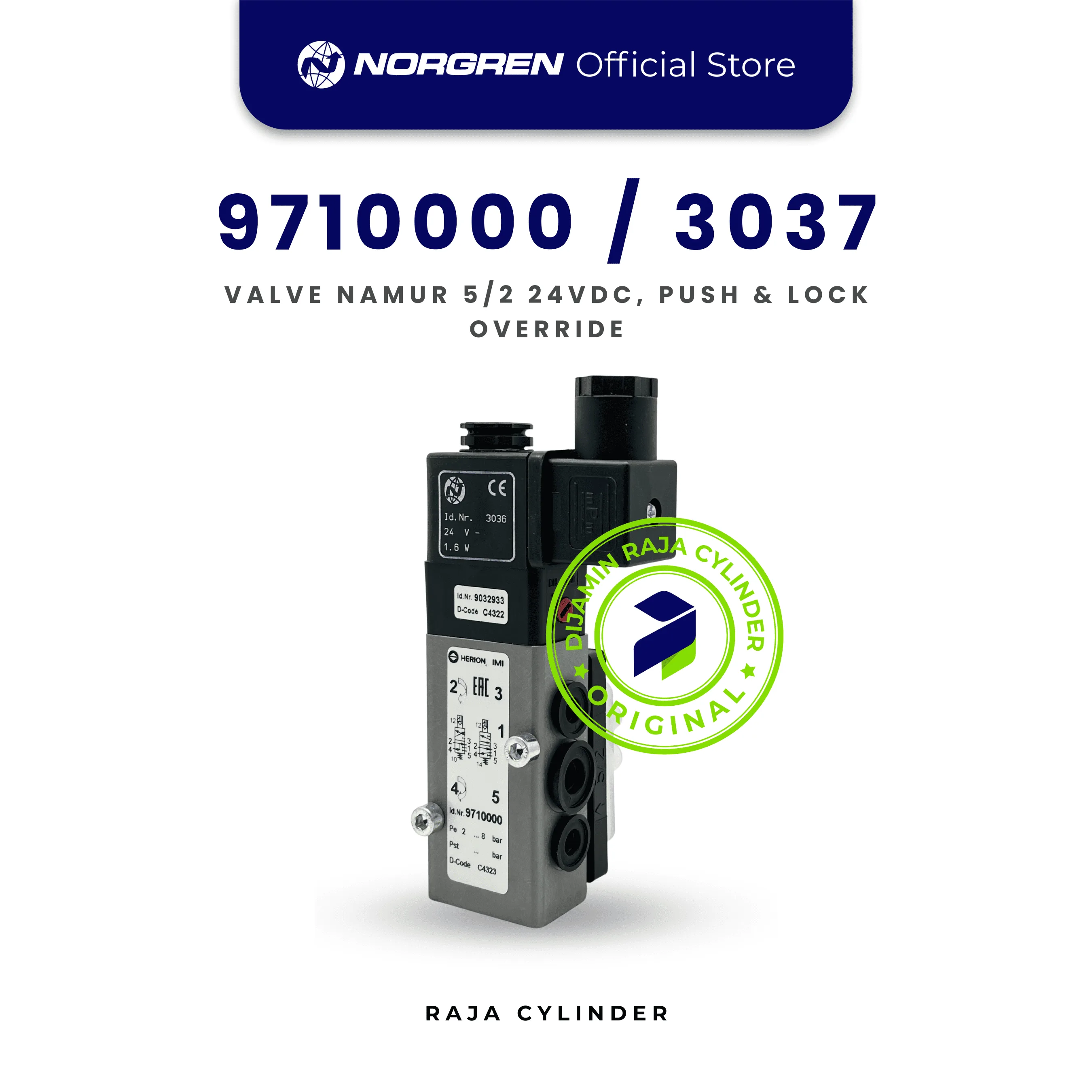9710000.3037.02400 5/2 Spool Valve Pneumatic Norgren | Solenoid Valve Industri Seri 97100 - Gambar 2