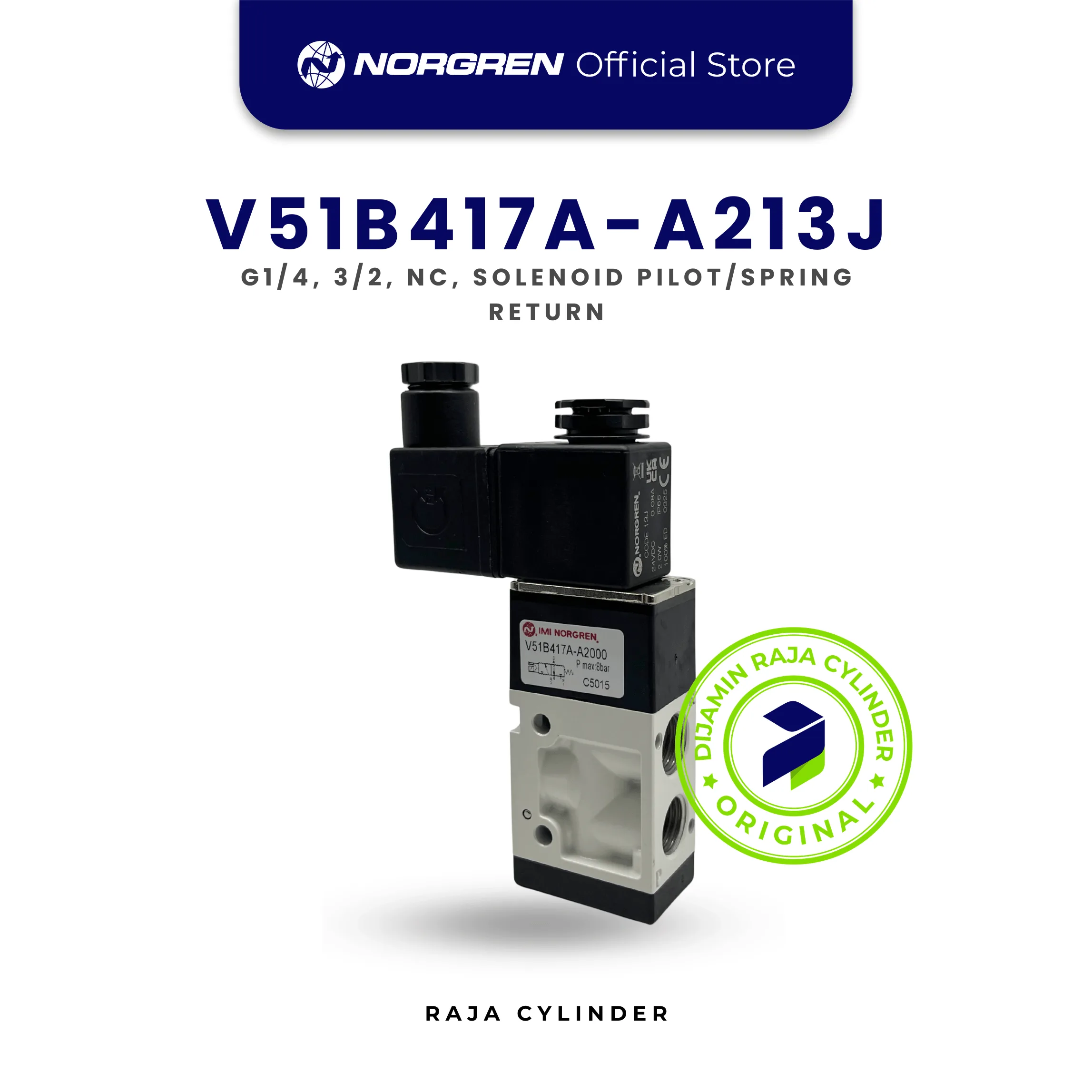 Norgren V51B417A-A213J Solenoid Valve 3/2 NC G1/4 Pilot Spring Return | V51 Series Inline Valve Original - Gambar 2