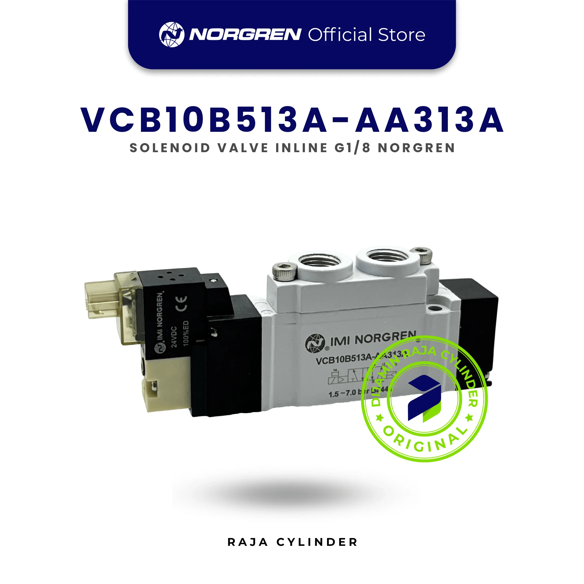 Norgren VCB10B513A-AA313A Solenoid Valve 5/2 G1/8 24VDC Spring Return >400 L/min | Pneumatic Valve Original - Gambar 2