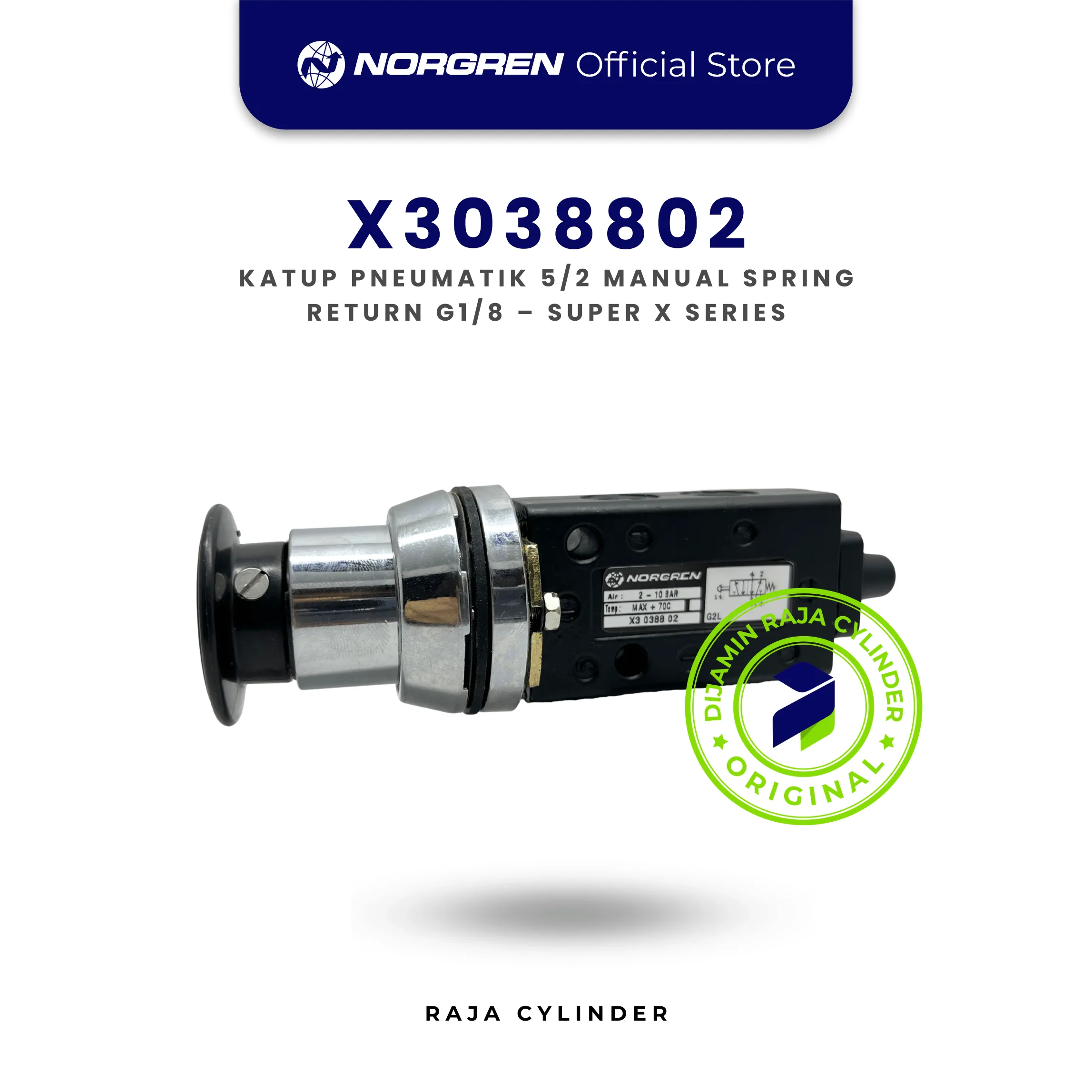 X3038802 5/2 Way Pneumatic Valve G1/8 Push Button Spring Return | Manual Valve Norgren - Gambar 3