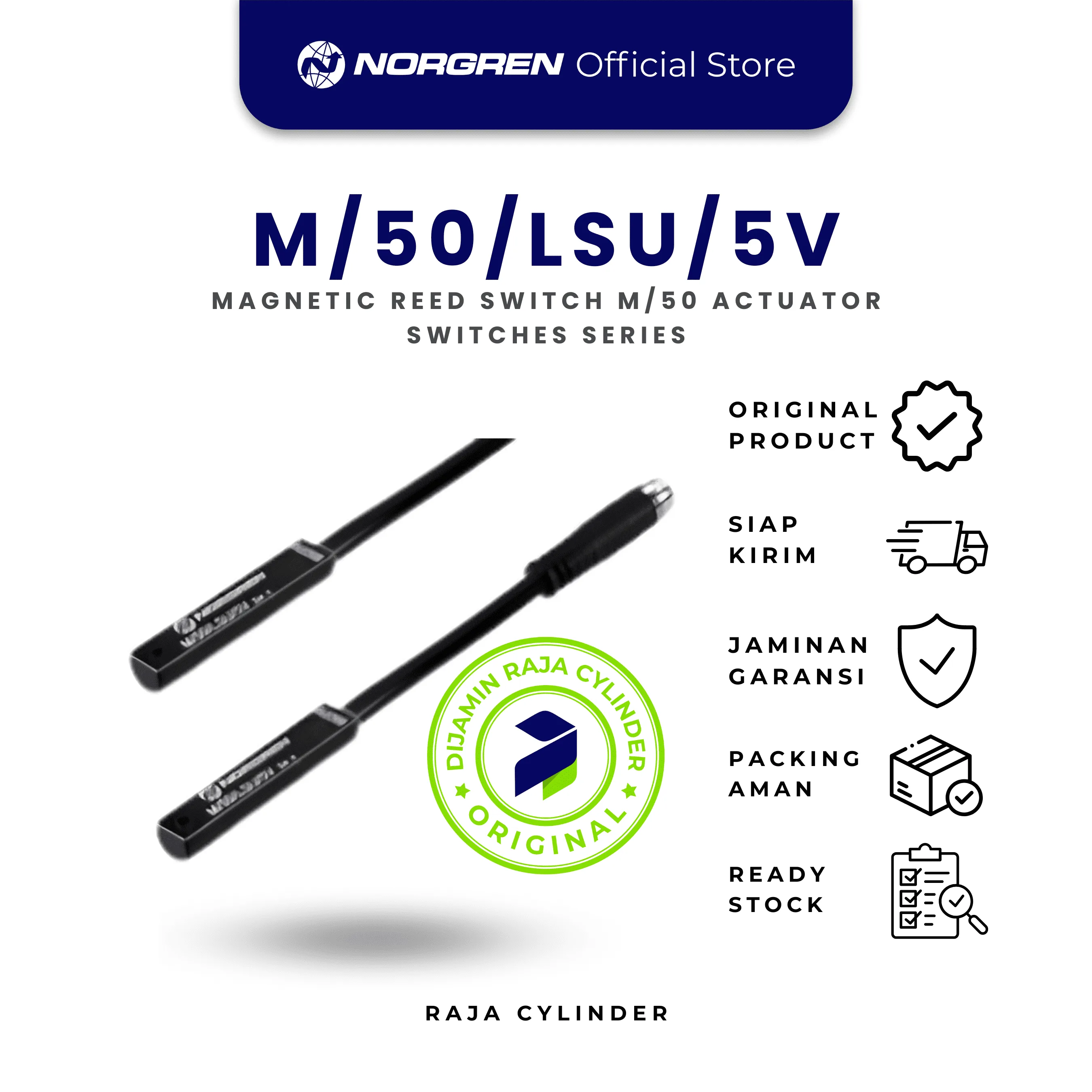 M/50/LSU/5V Reed Switch Magnetik 5m Cable | Sensor Posisi Cylinder Pneumatic Norgren