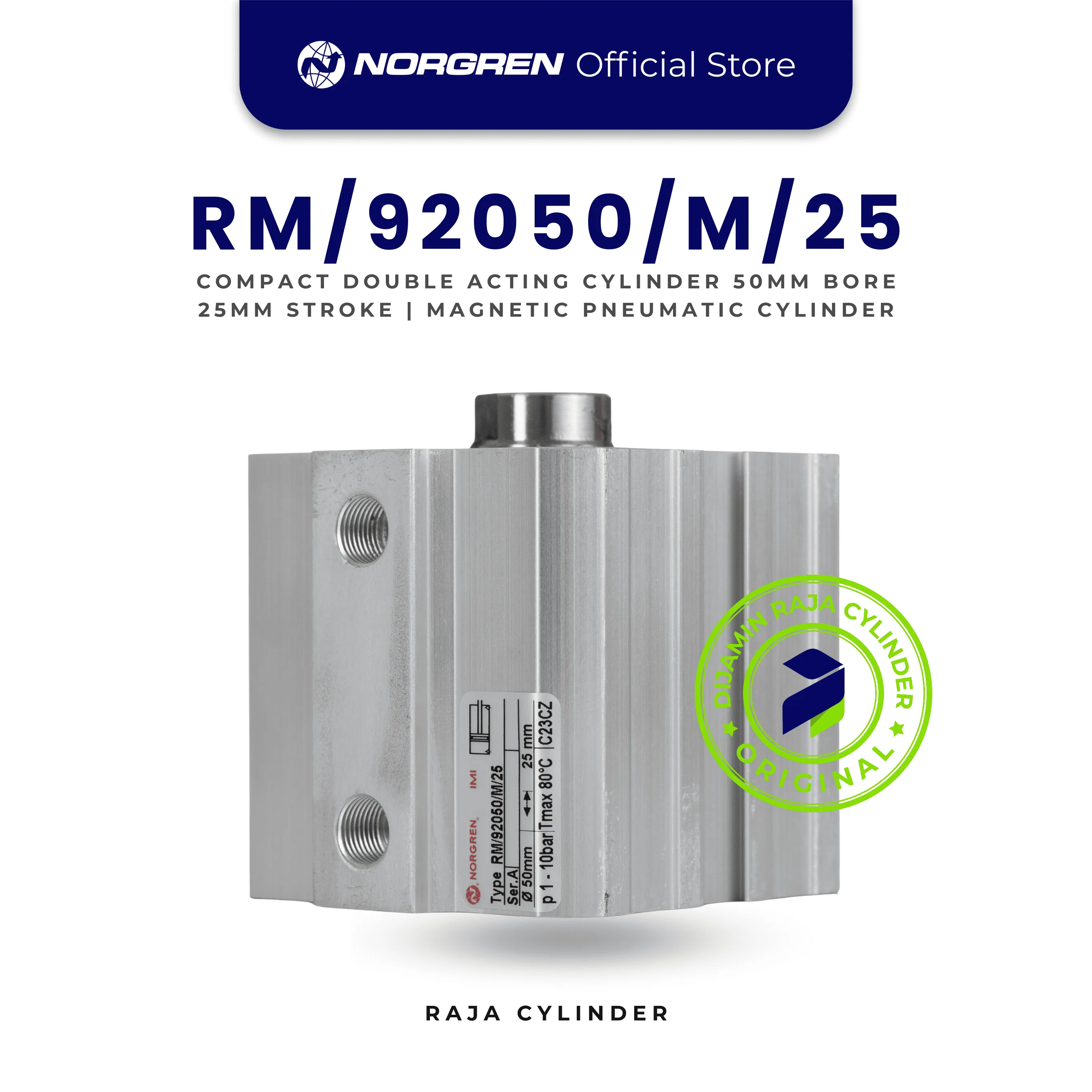 Compact Cylinder Norgren RM/92050/M/25 50mm x 25mm Double Acting Original | Pneumatic Cylinder