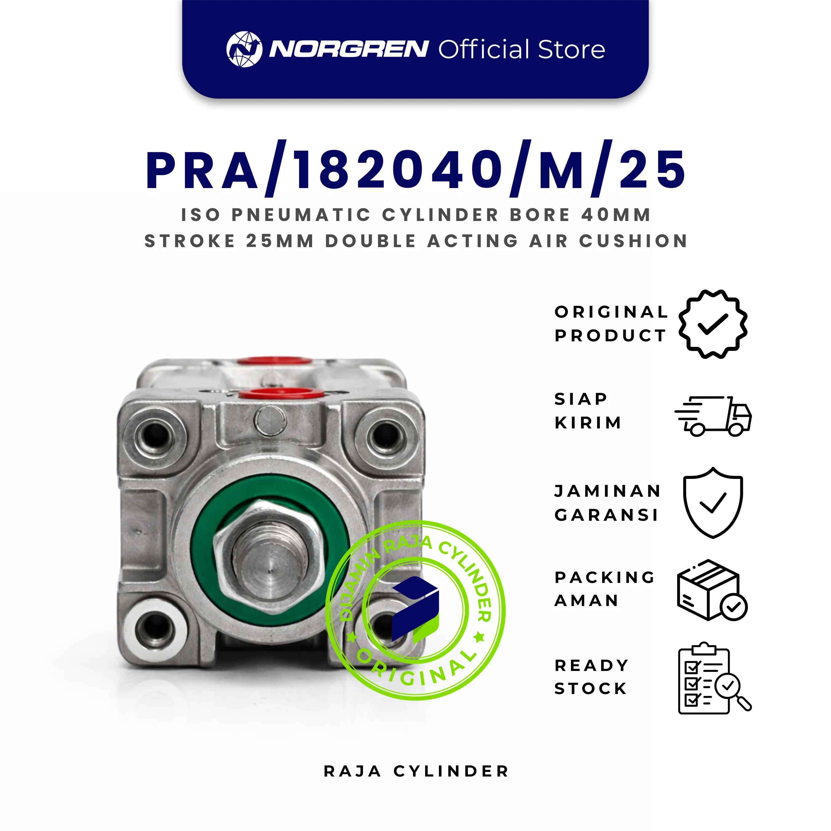 NORGREN ISO Pneumatic Cylinder PRA/182040/M/25 Double Acting Air Cushion Bore 40mm Strore 25mm with magnet