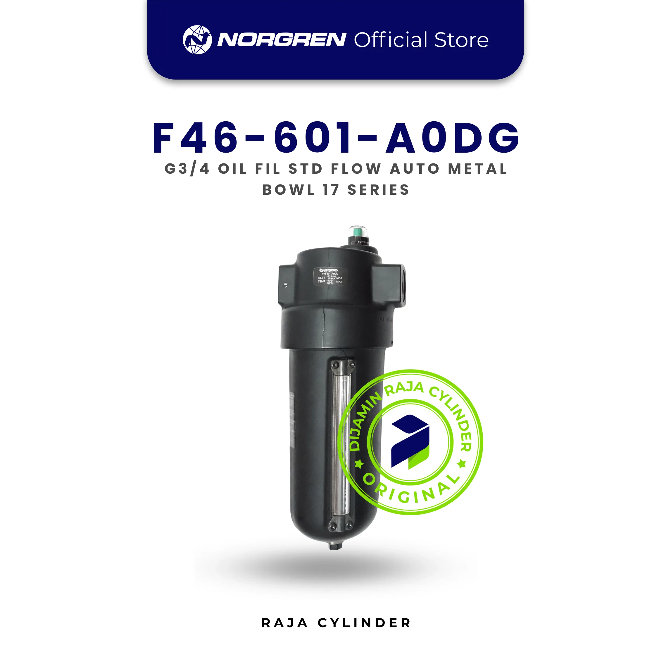 F46-601-A0DG Inline Coalescing Filter 3/4" Auto Drain Metal Bowl | Norgren
