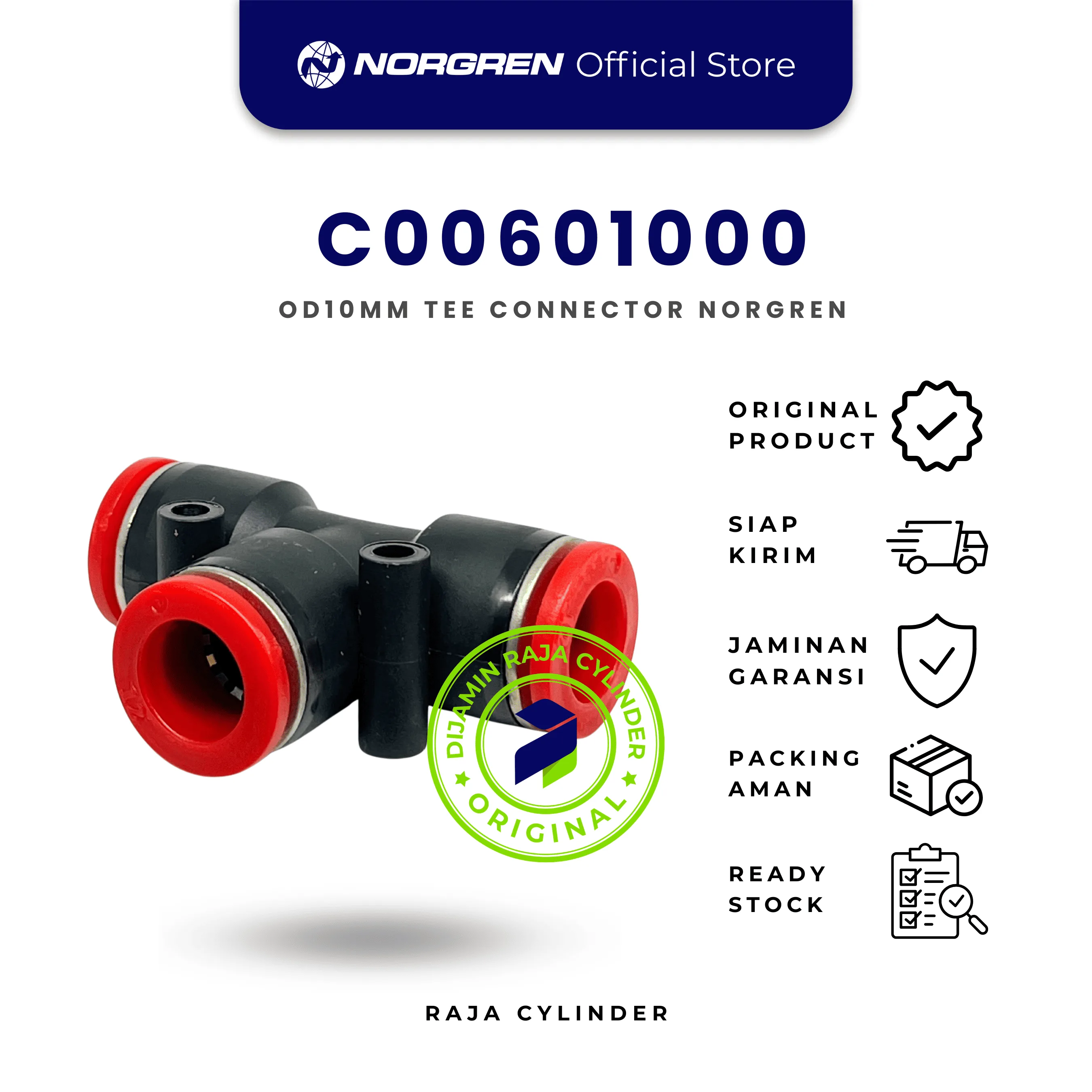 C00601000 Pneufit C Push In Fitting Tee 10mm | Union Connector Pneumatic Norgren